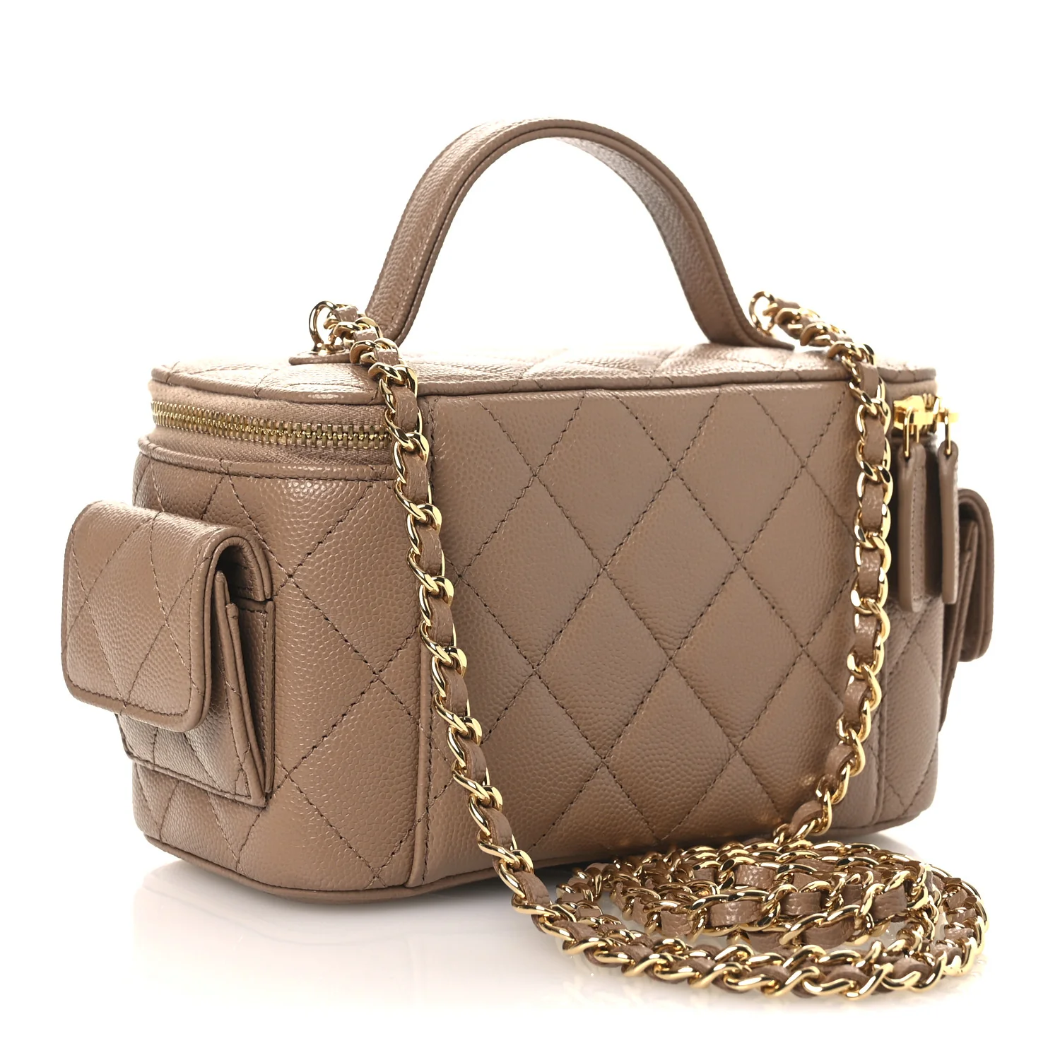 Caviar Quilted Polly Pocket East West Top Vanity With Chain Dark Beige - Image 3