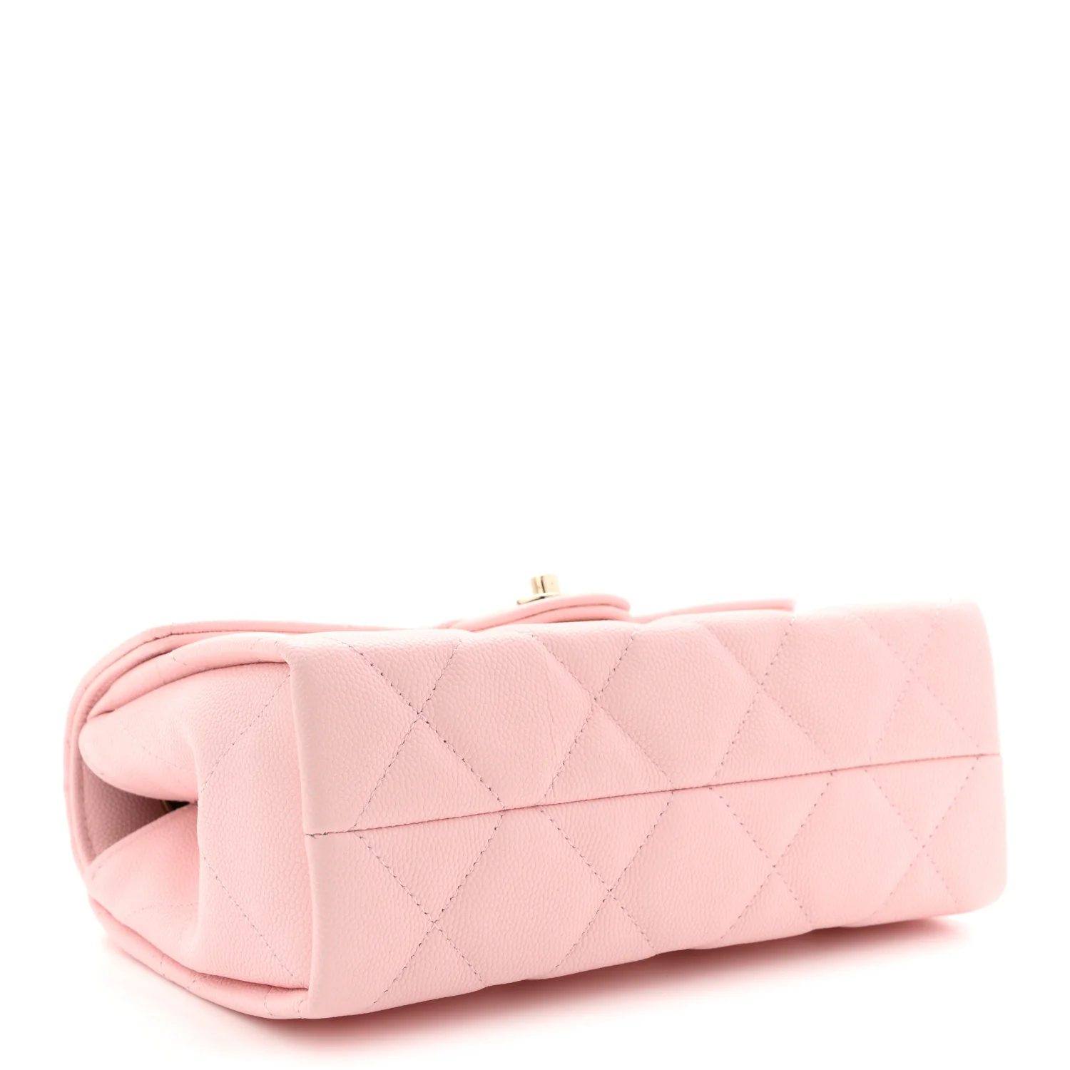 Caviar Quilted Retro Mini Twist Top Handle Clutch Flap Light Pink - Image 4
