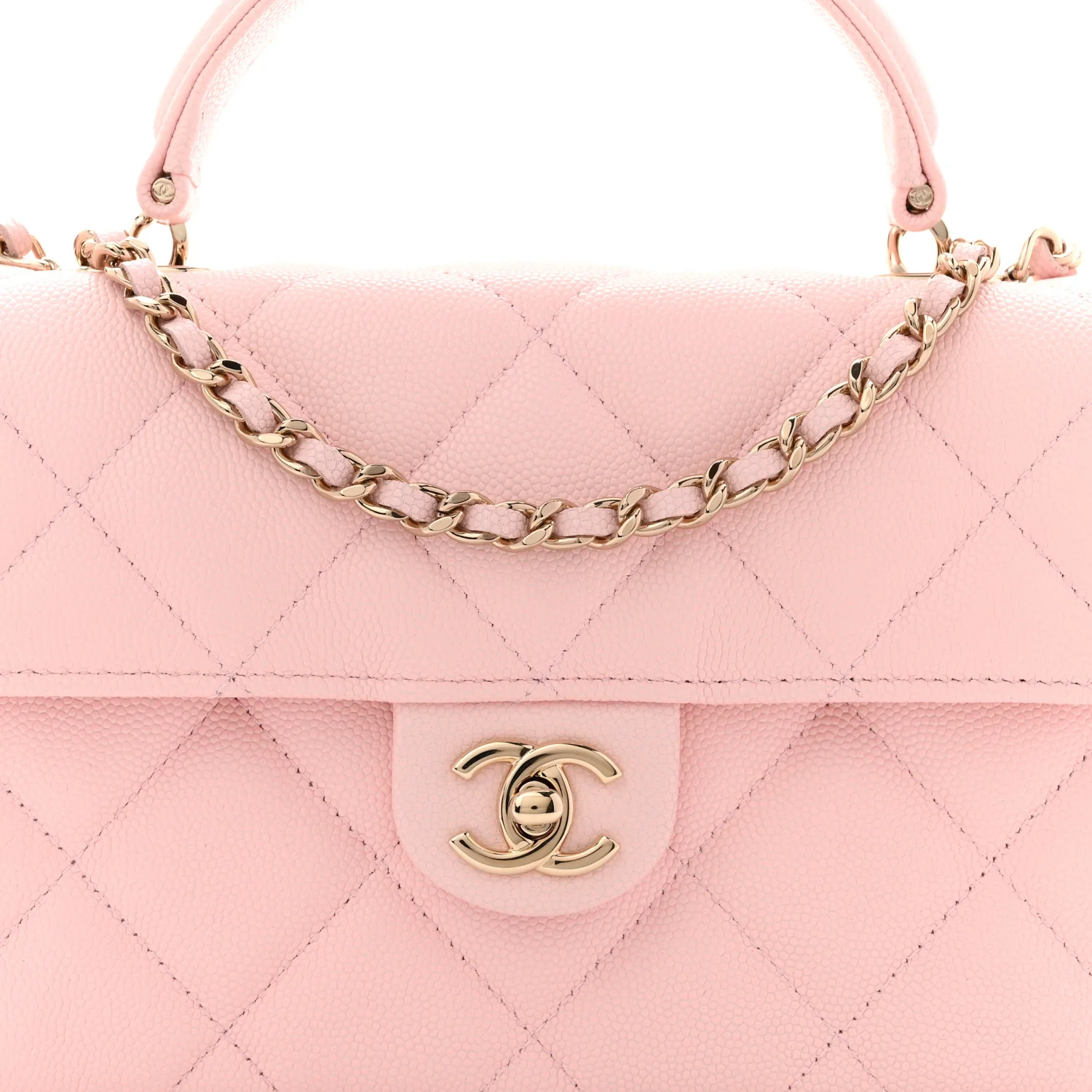Caviar Quilted Retro Mini Twist Top Handle Clutch Flap Light Pink - Image 8