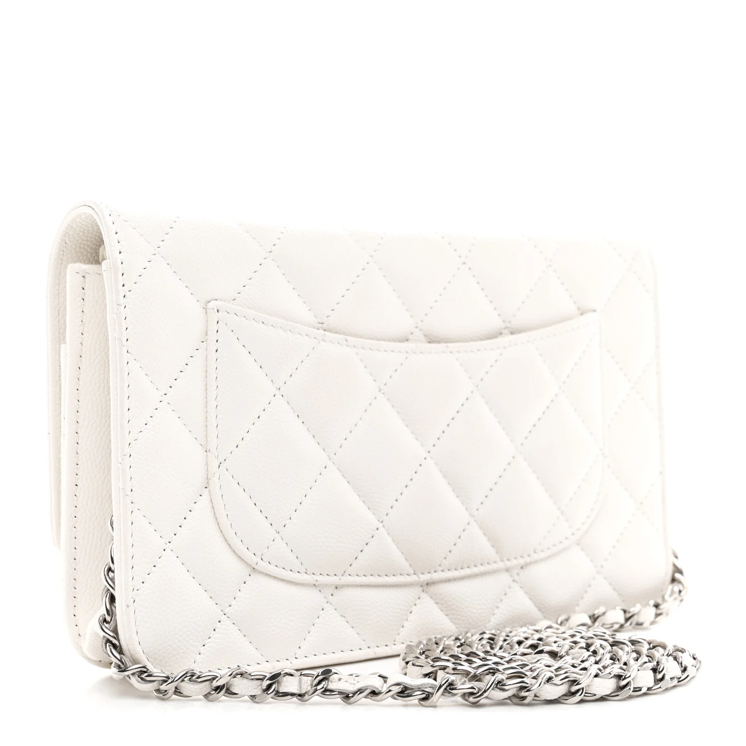Caviar Quilted Ribbed Metal Wallet on Chain WOC White - Image 3