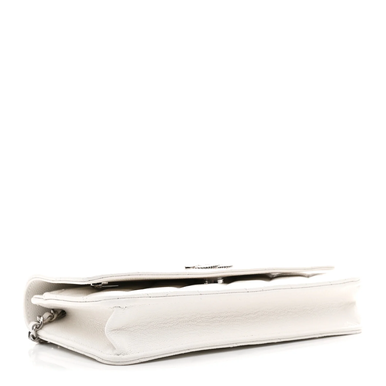 Caviar Quilted Ribbed Metal Wallet on Chain WOC White - Image 4