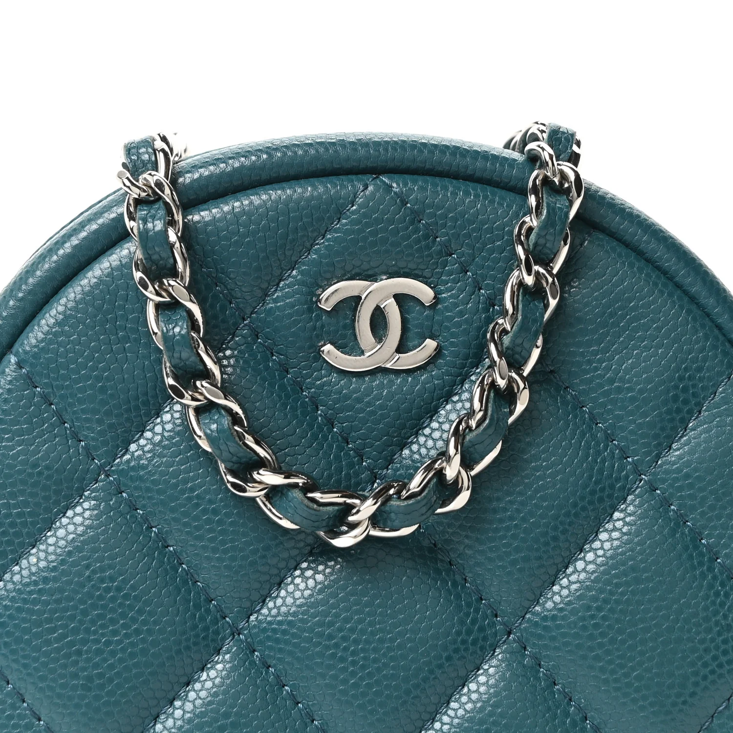 Caviar Quilted Round Clutch With Chain Green - Image 8