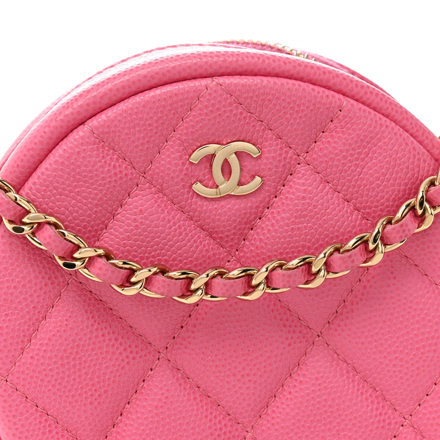Caviar Quilted Round Clutch With Chain Pink - Image 8