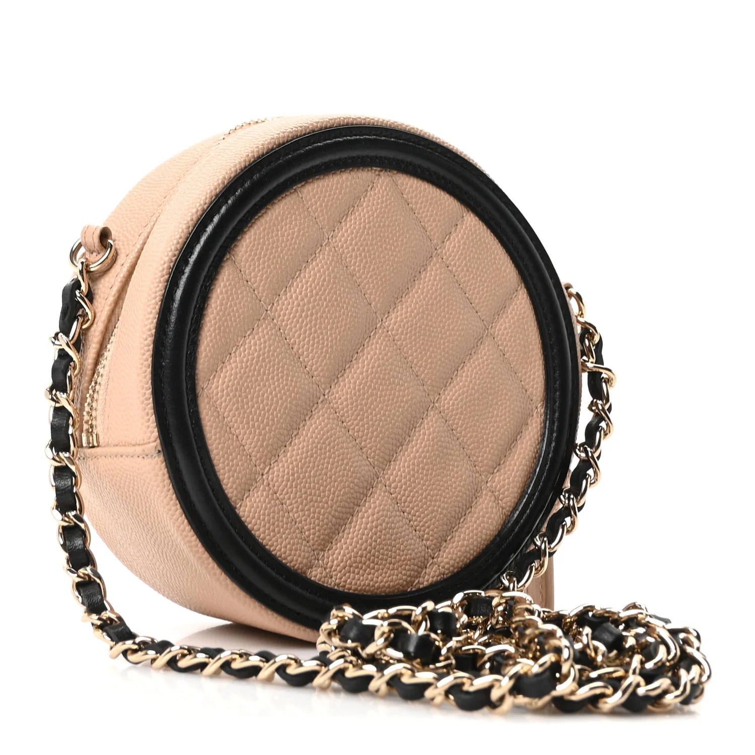 Caviar Quilted Round Filigree Crossbody Beige Black - Image 3