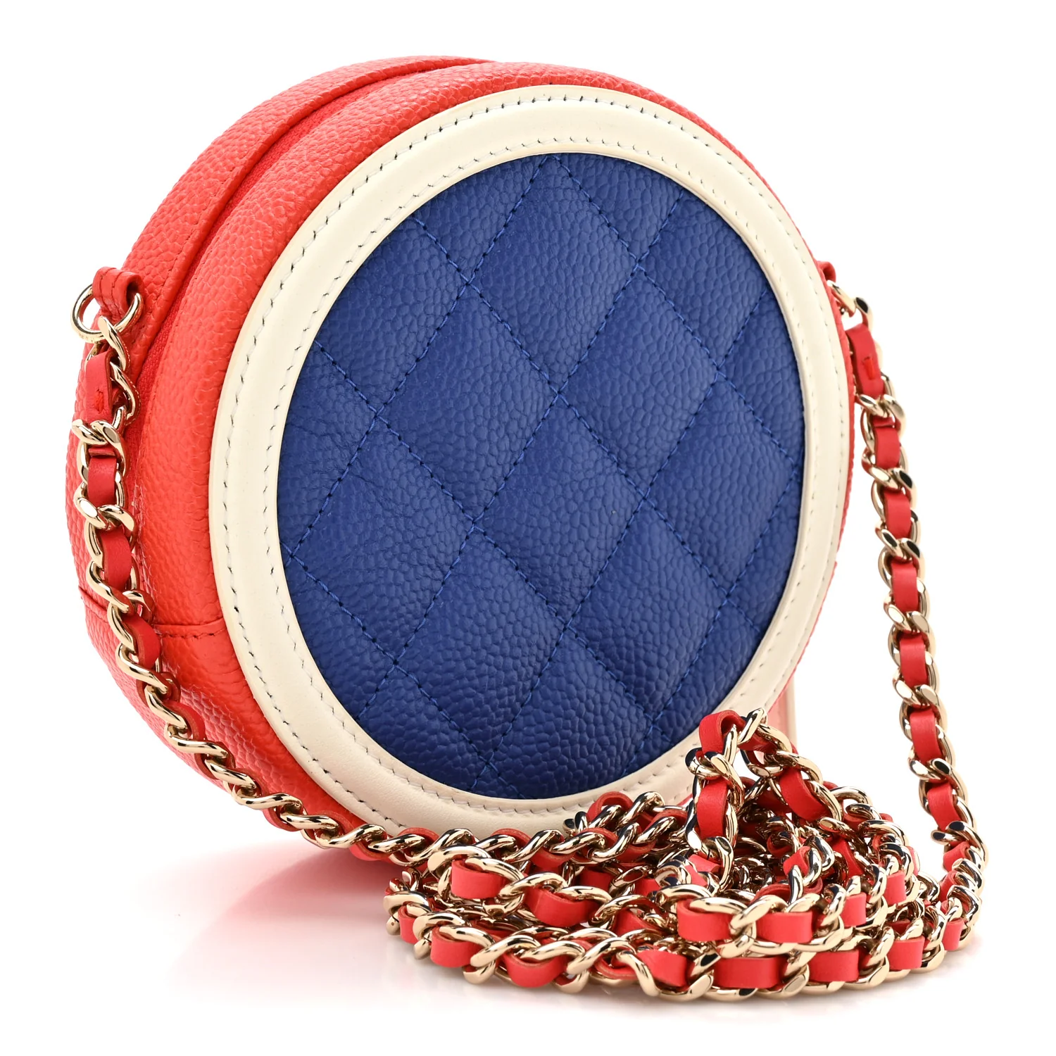 Caviar Quilted Round Filigree Crossbody Blue White Red - Image 3