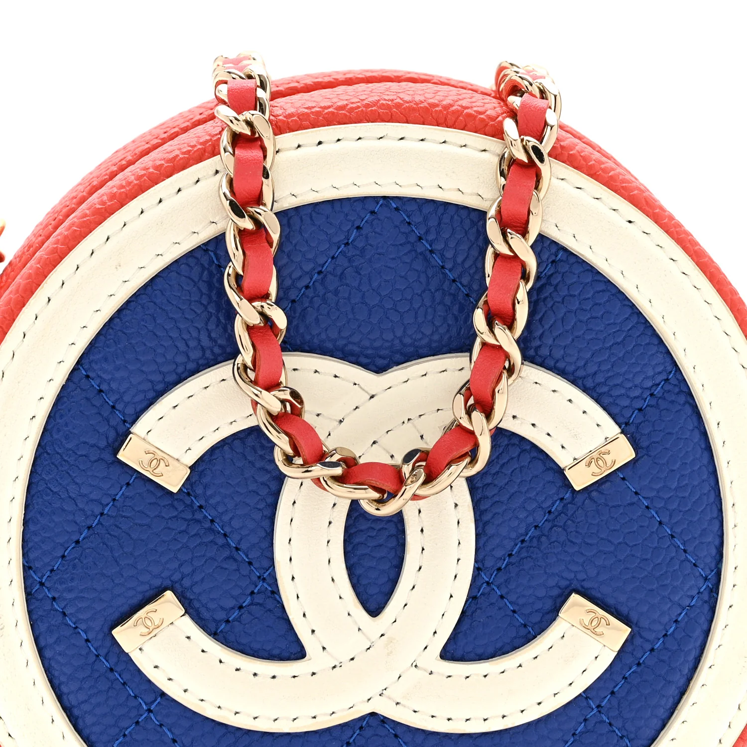Caviar Quilted Round Filigree Crossbody Blue White Red - Image 8