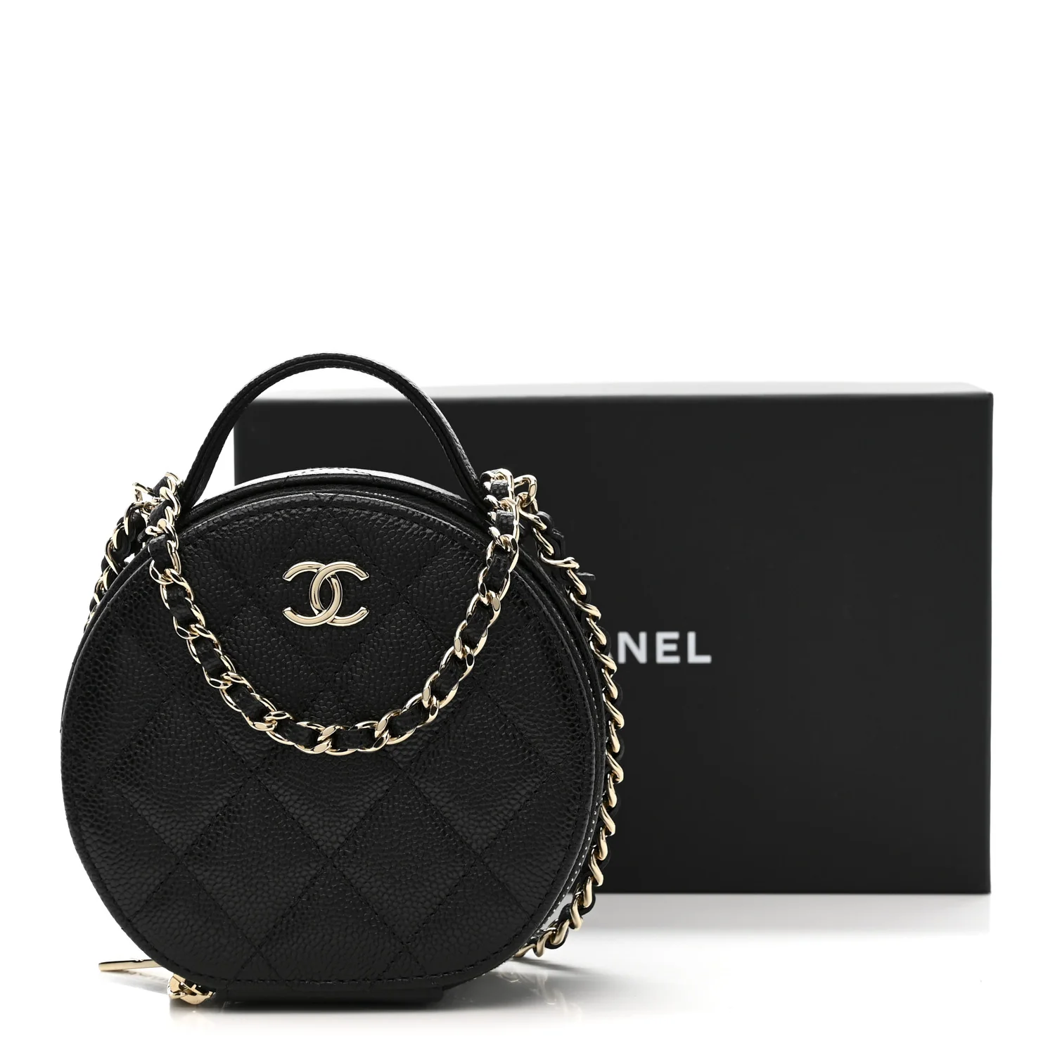 Caviar Quilted Round Handle With Care Vanity With Chain Black - Image 12