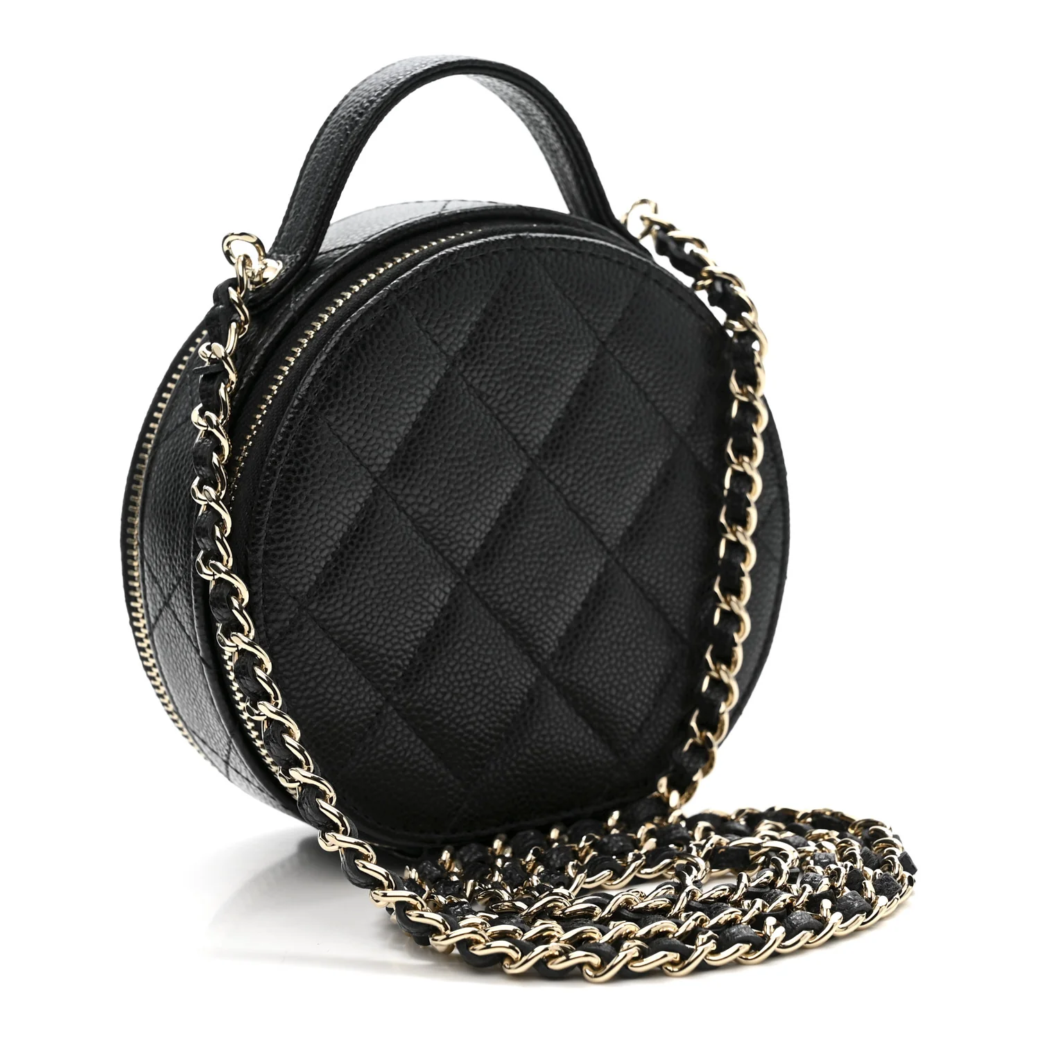 Caviar Quilted Round Handle With Care Vanity With Chain Black - Image 3