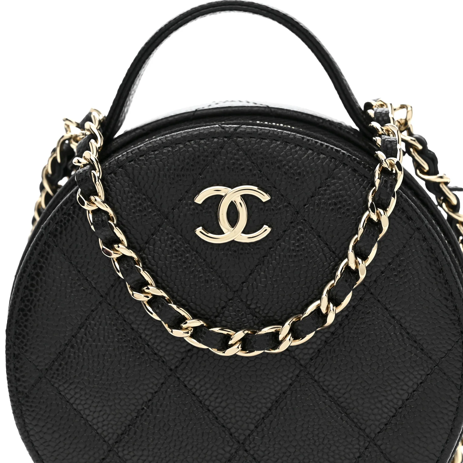 Caviar Quilted Round Handle With Care Vanity With Chain Black - Image 9