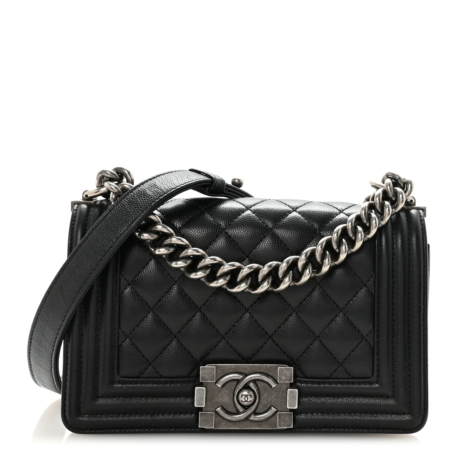 Caviar Quilted Small Boy Flap Black