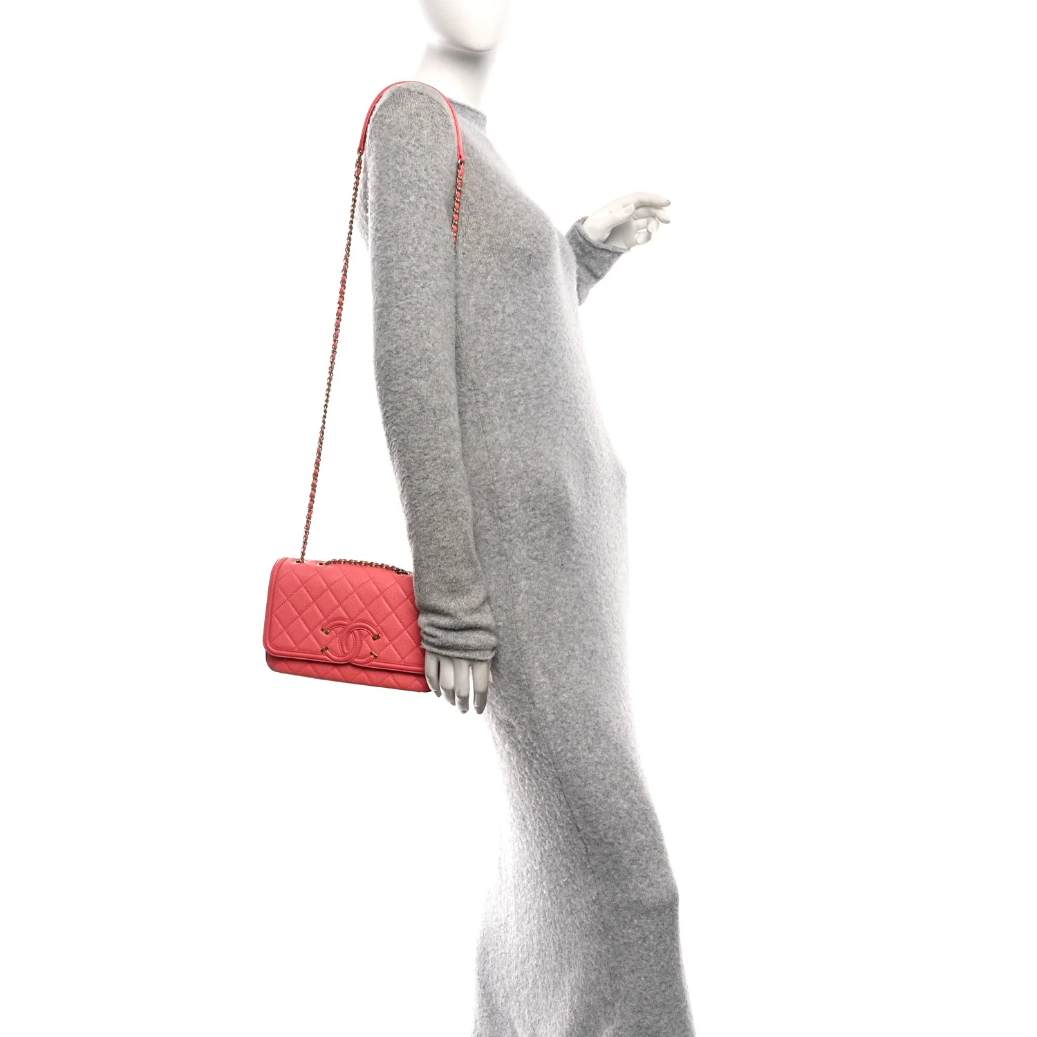 Caviar Quilted Small CC Filigree Flap Coral - Image 2