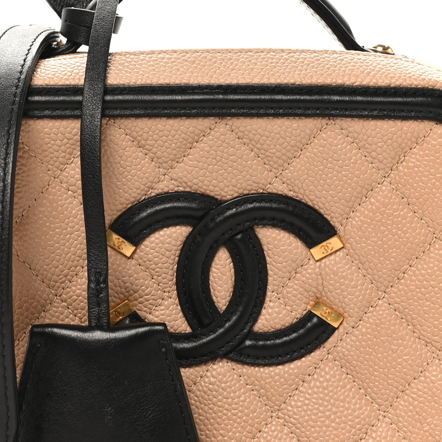 Caviar Quilted Small CC Filigree Vanity Case Beige Black - Image 8