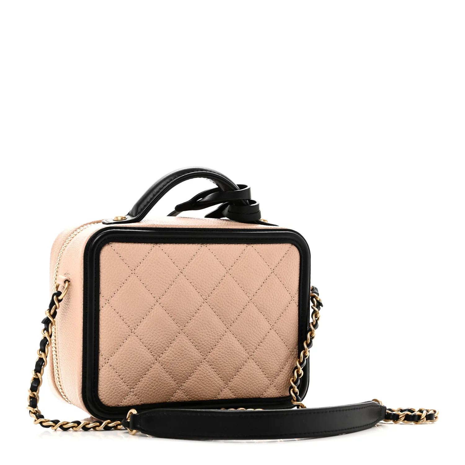 Caviar Quilted Small CC Filigree Vanity Case Beige Black - Image 3
