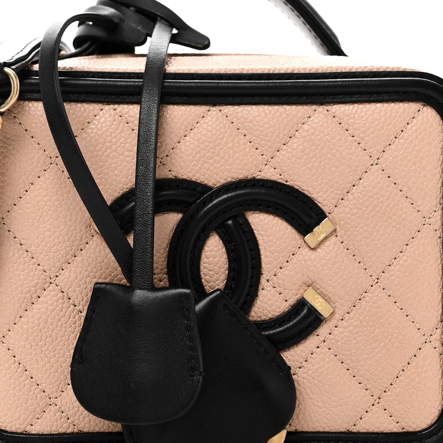 Caviar Quilted Small CC Filigree Vanity Case Beige Black - Image 8