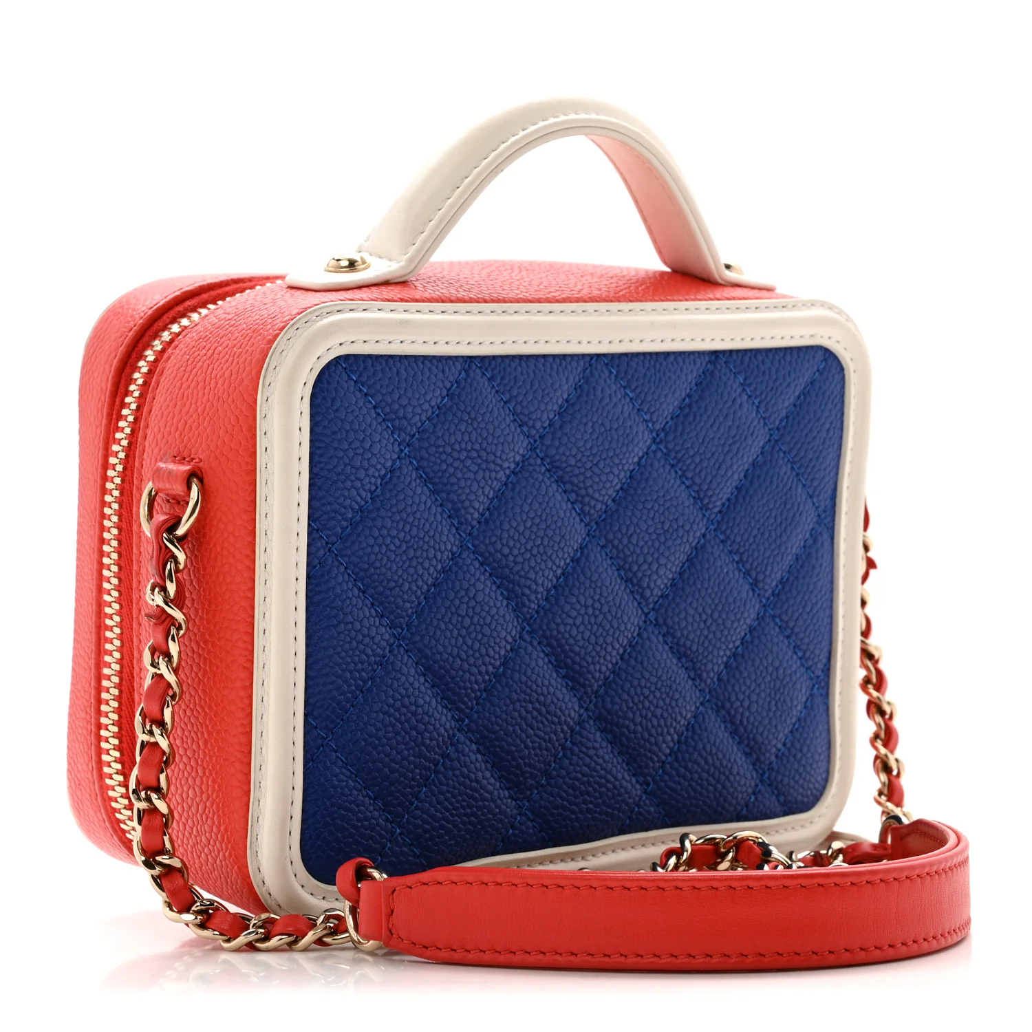 Caviar Quilted Small CC Filigree Vanity Case Blue White Red - Image 3