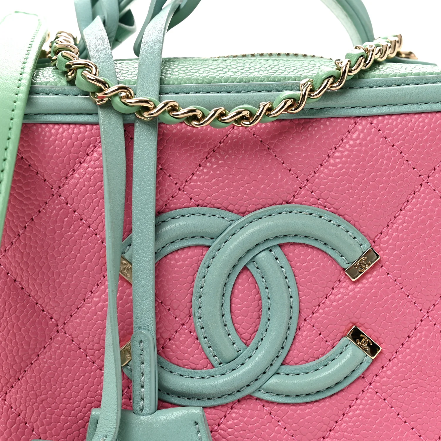 Caviar Quilted Small CC Filigree Vanity Case Pink Green Blue - Image 14