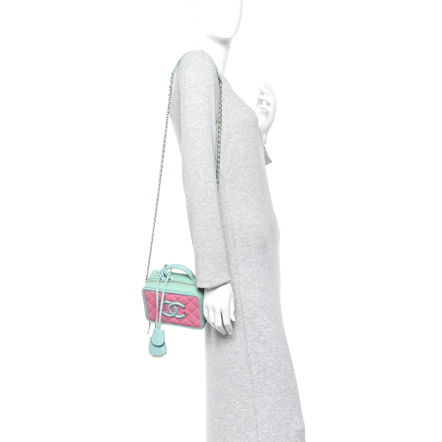 Caviar Quilted Small CC Filigree Vanity Case Pink Green Blue - Image 3