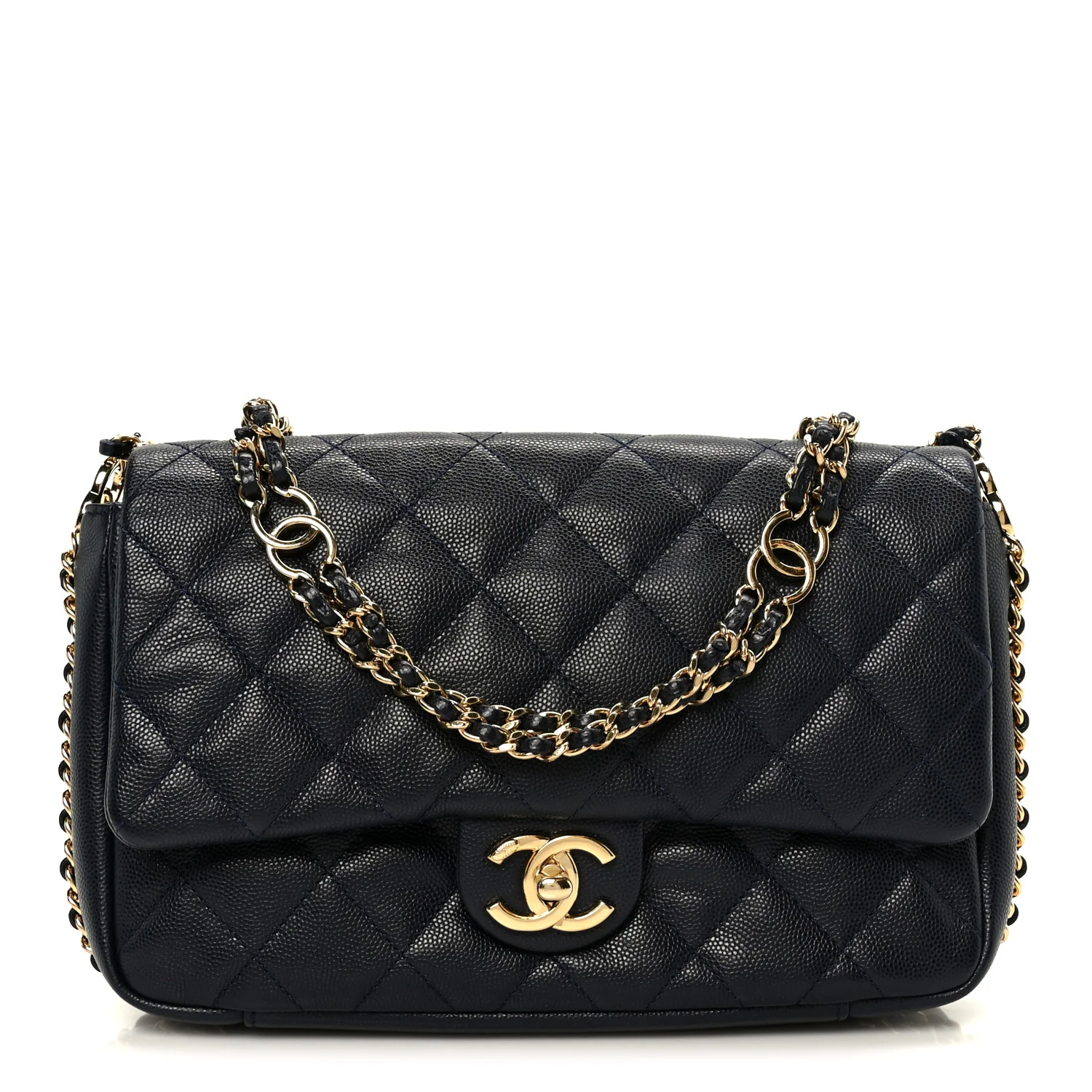 Caviar Quilted Small CC You Flap Navy