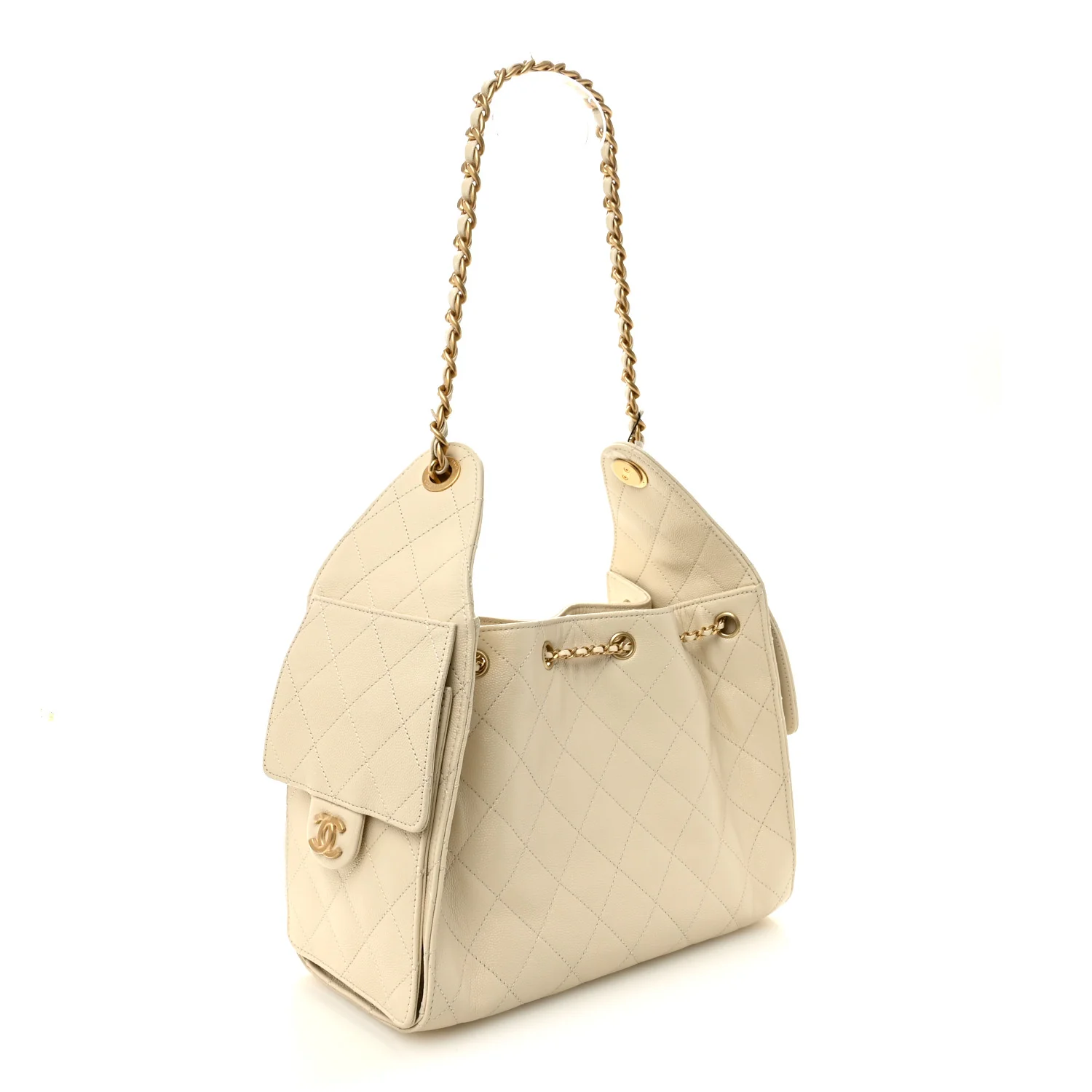 Caviar Quilted Small Chanel 25 Handbag Light Beige - Image 3