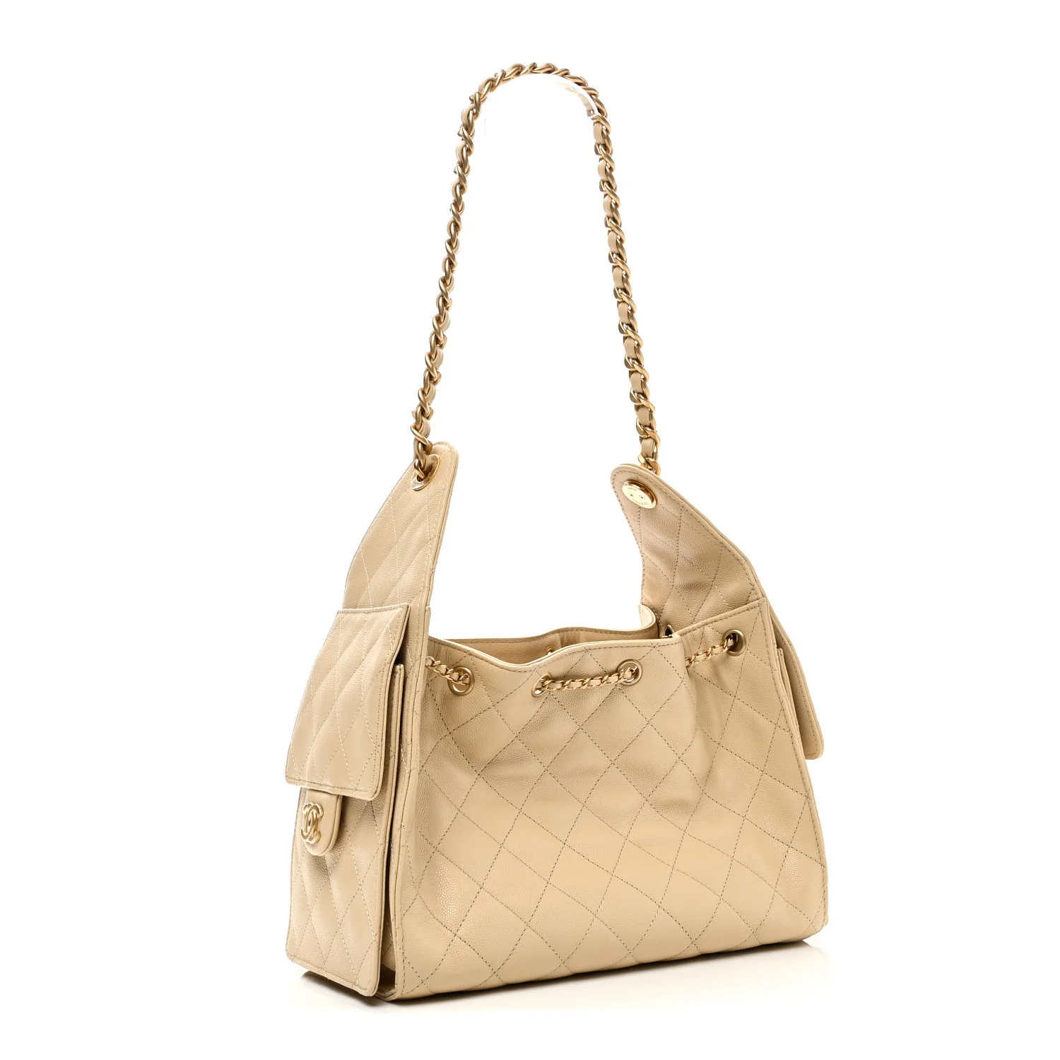 Caviar Quilted Small Chanel 25 Handbag Light Beige - Image 3