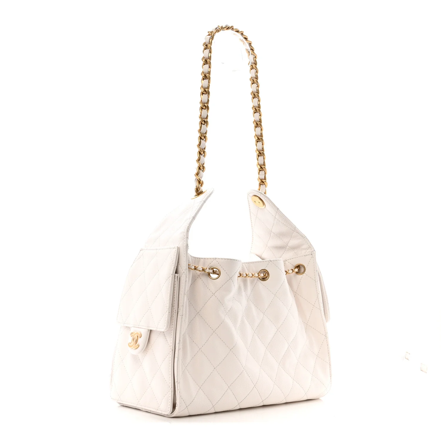 Caviar Quilted Small Chanel 25 Handbag White - Image 3