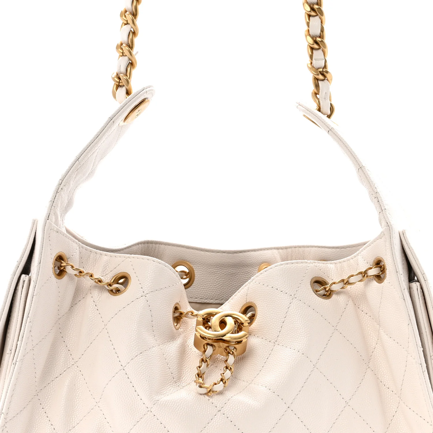 Caviar Quilted Small Chanel 25 Handbag White - Image 8