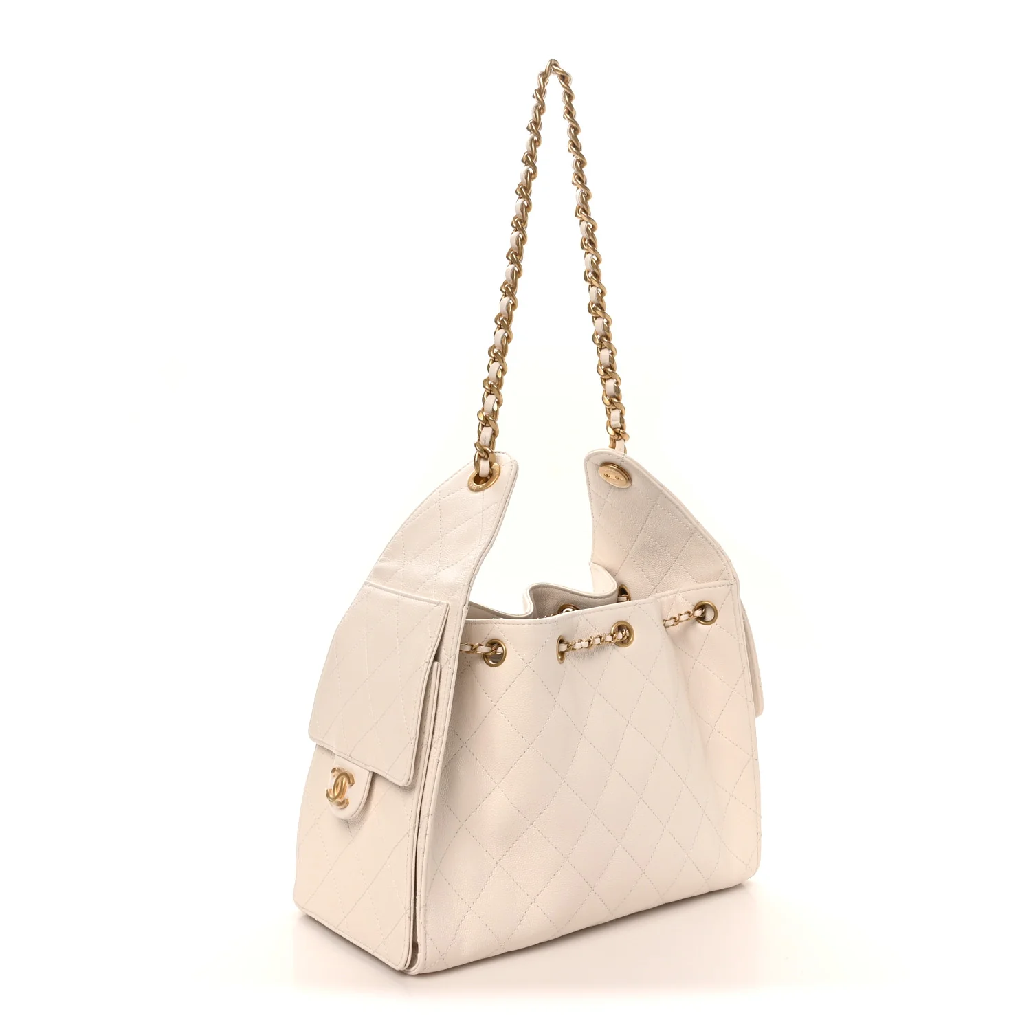 Caviar Quilted Small Chanel 25 Handbag White - Image 3