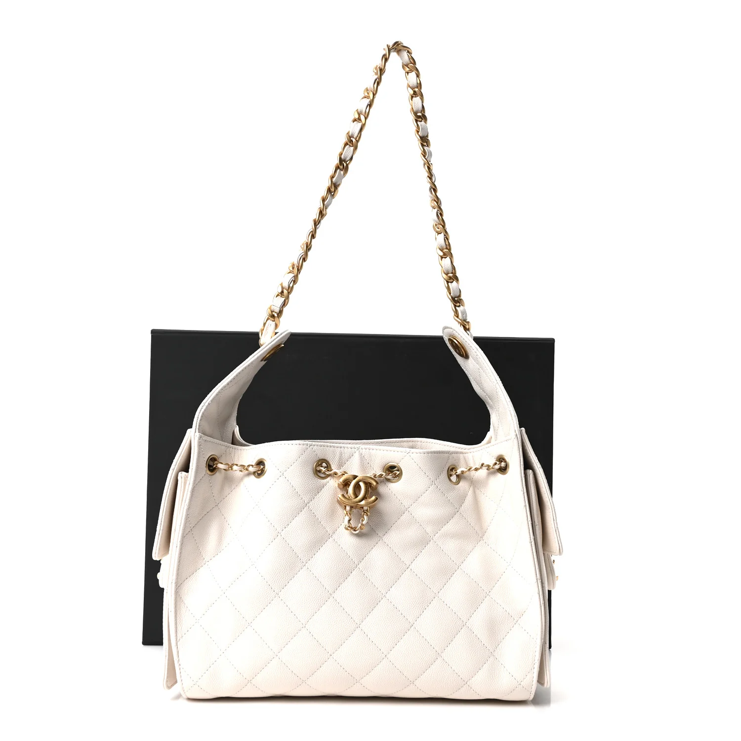 Caviar Quilted Small Chanel 25 Handbag White - Image 11