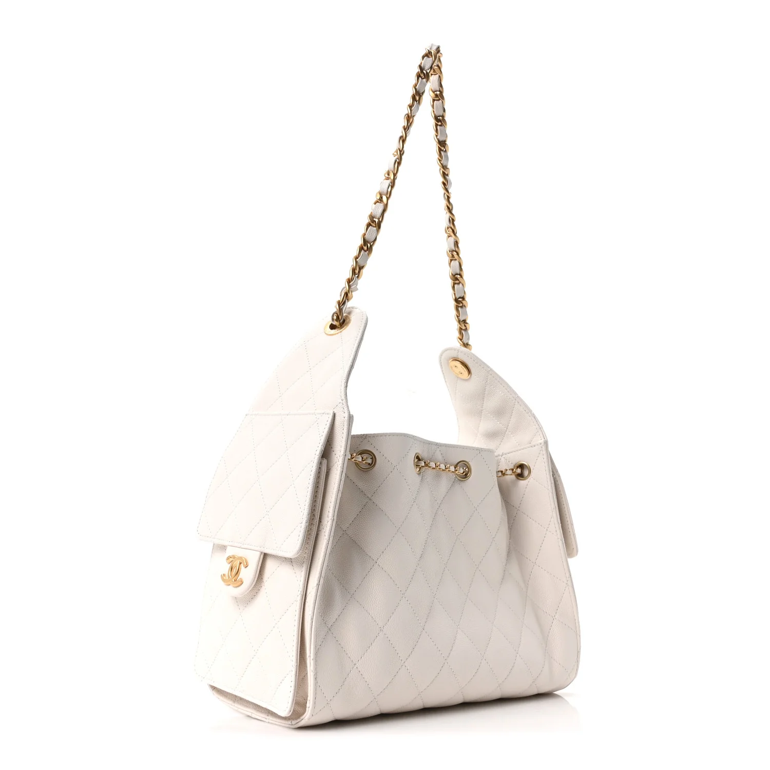 Caviar Quilted Small Chanel 25 Handbag White - Image 3