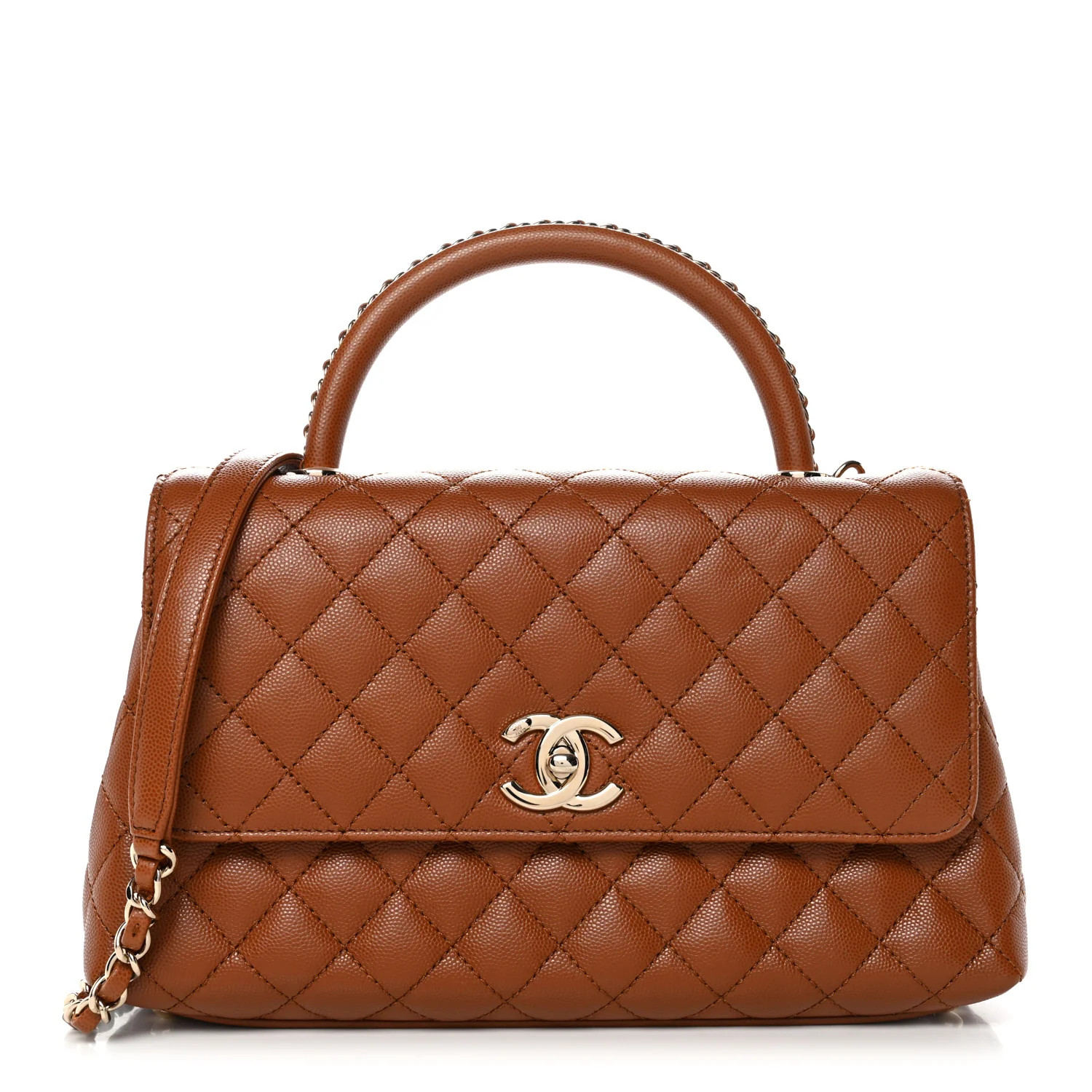 Caviar Quilted Small Coco Chain Handle Flap Brown