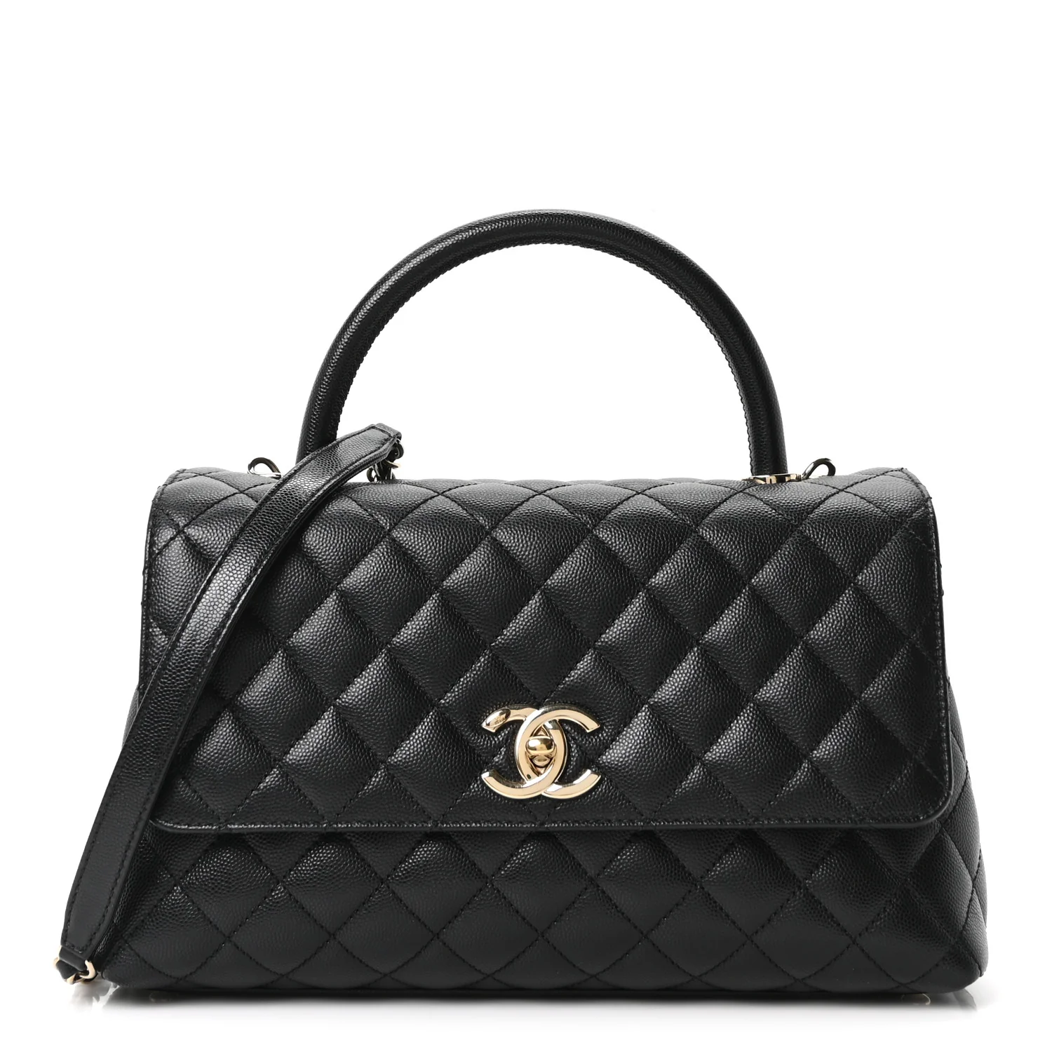 Caviar Quilted Small Coco Handle Flap Black