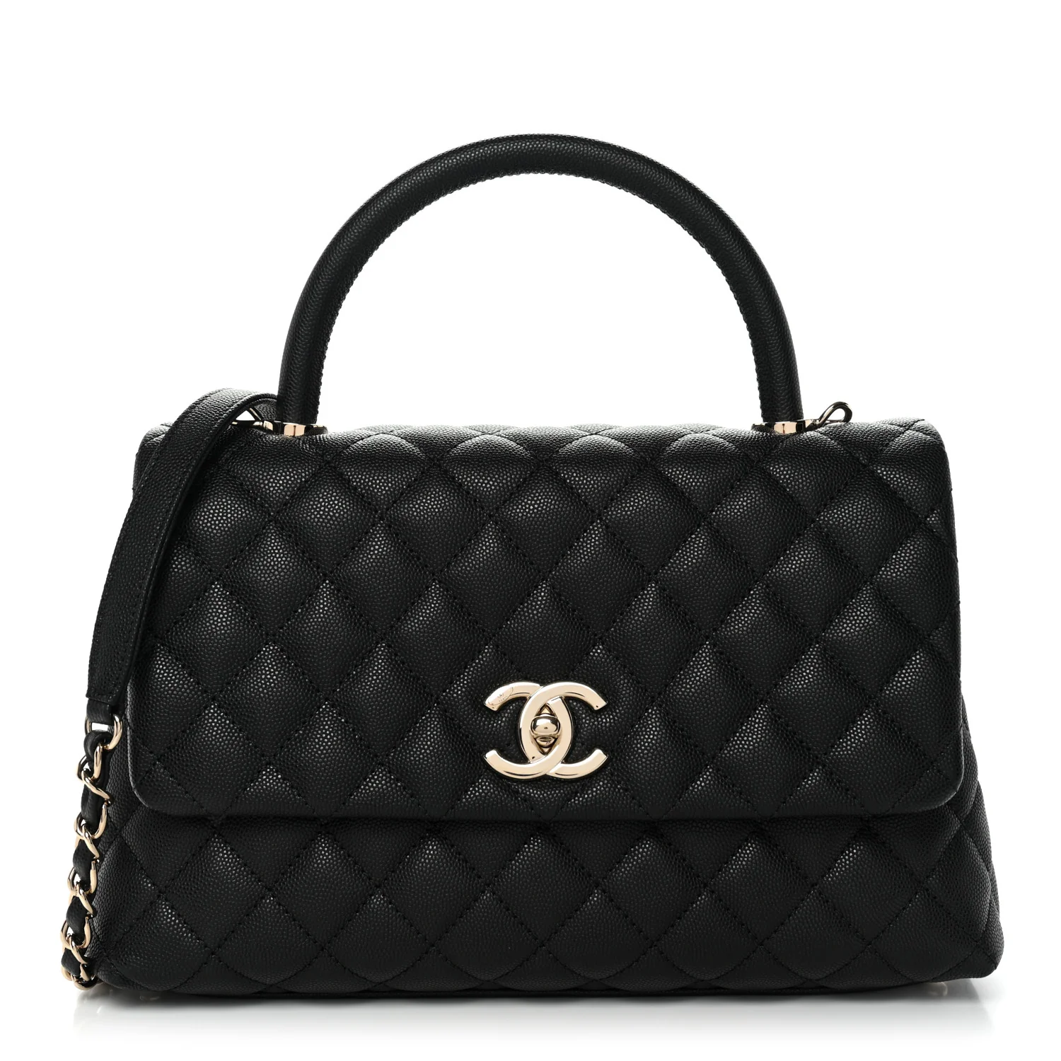Caviar Quilted Small Coco Handle Flap Black