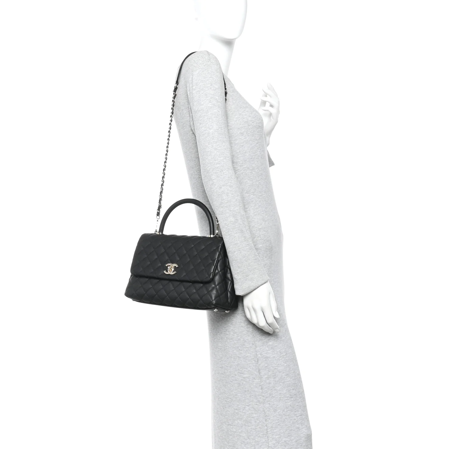 Caviar Quilted Small Coco Handle Flap Black - Image 2