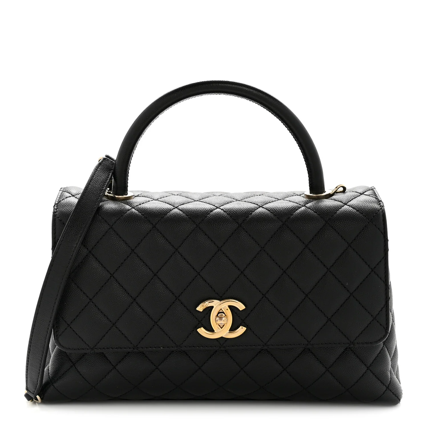 Caviar Quilted Small Coco Handle Flap Black