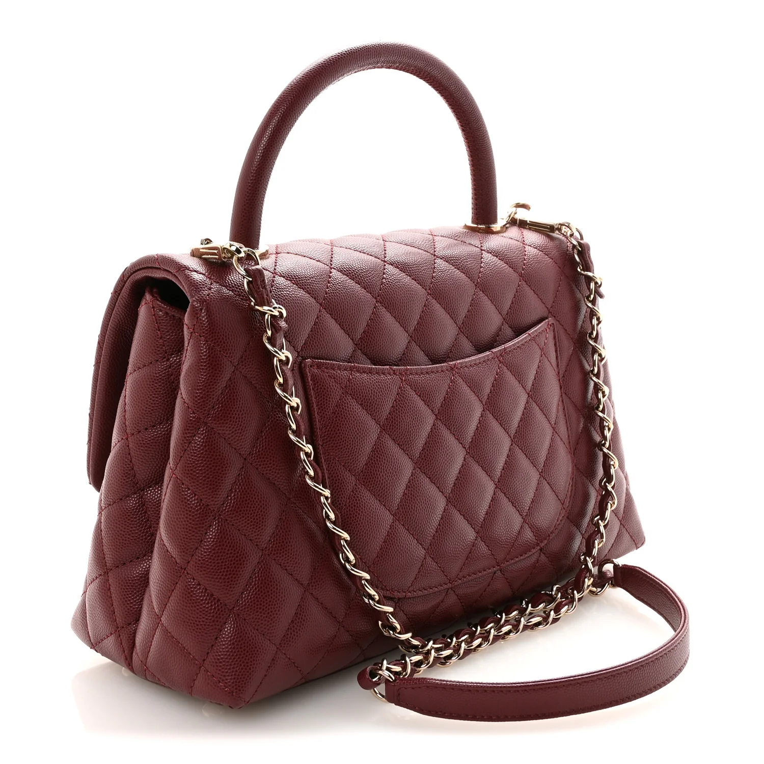 Caviar Quilted Small Coco Handle Flap Burgundy - Image 3