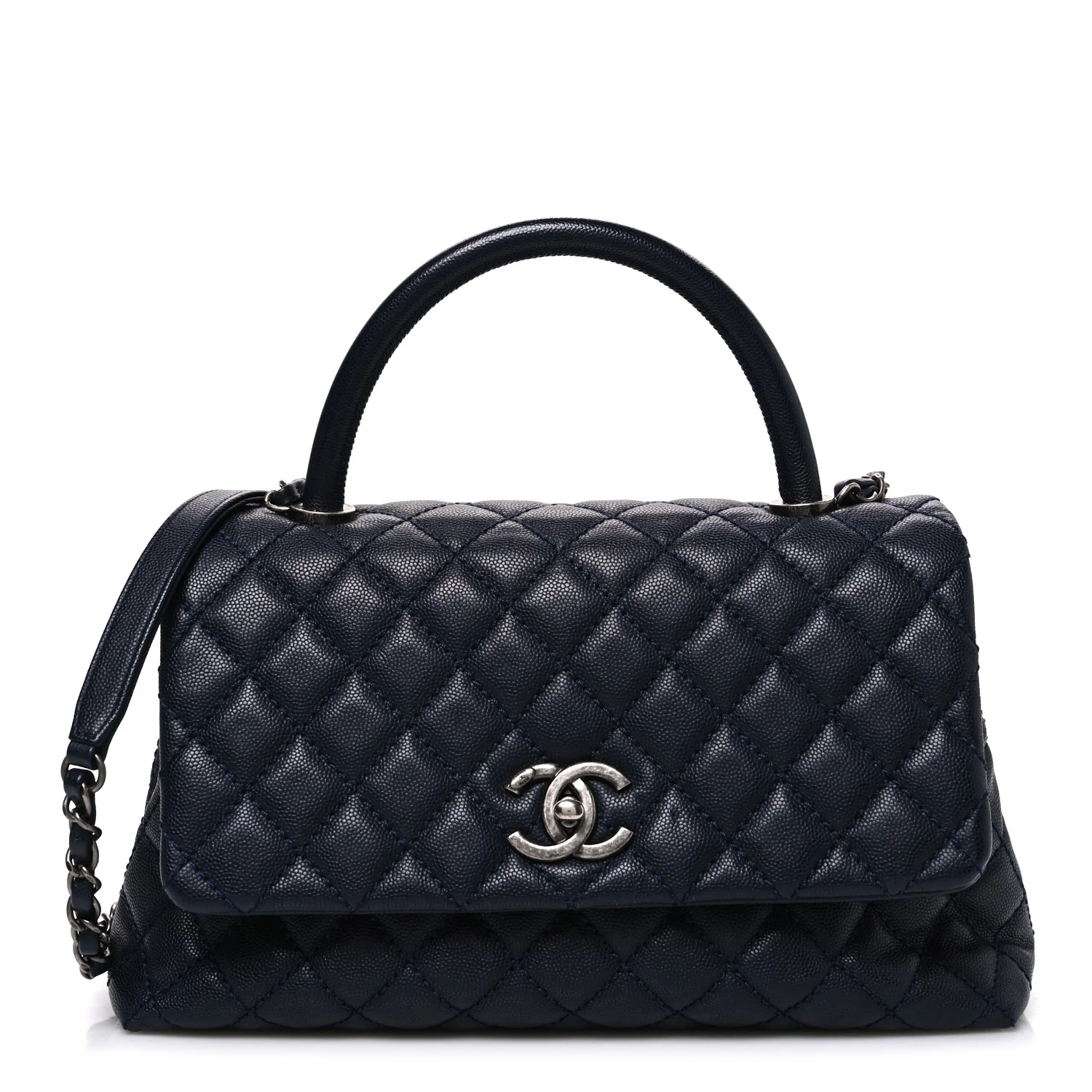 Caviar Quilted Small Coco Handle Flap Navy
