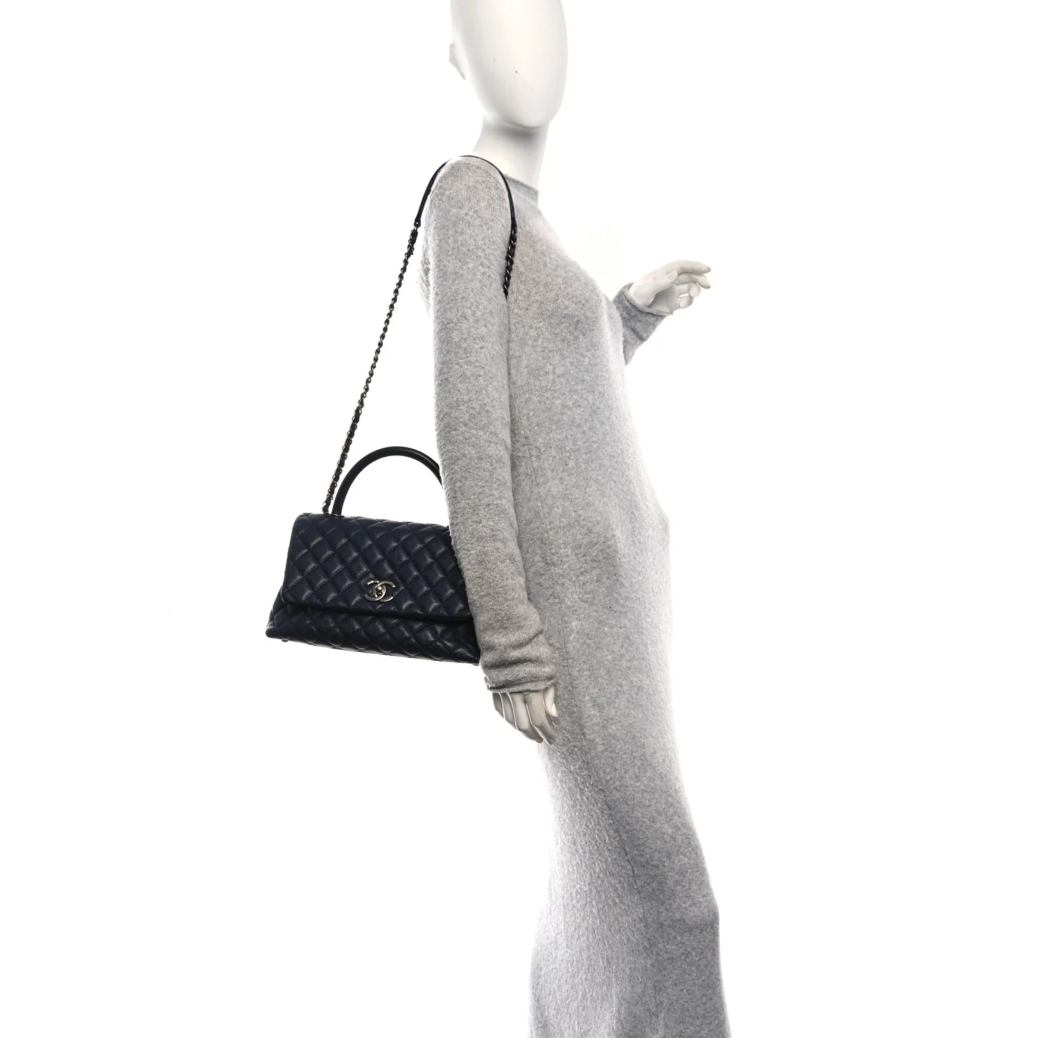 Caviar Quilted Small Coco Handle Flap Navy - Image 2