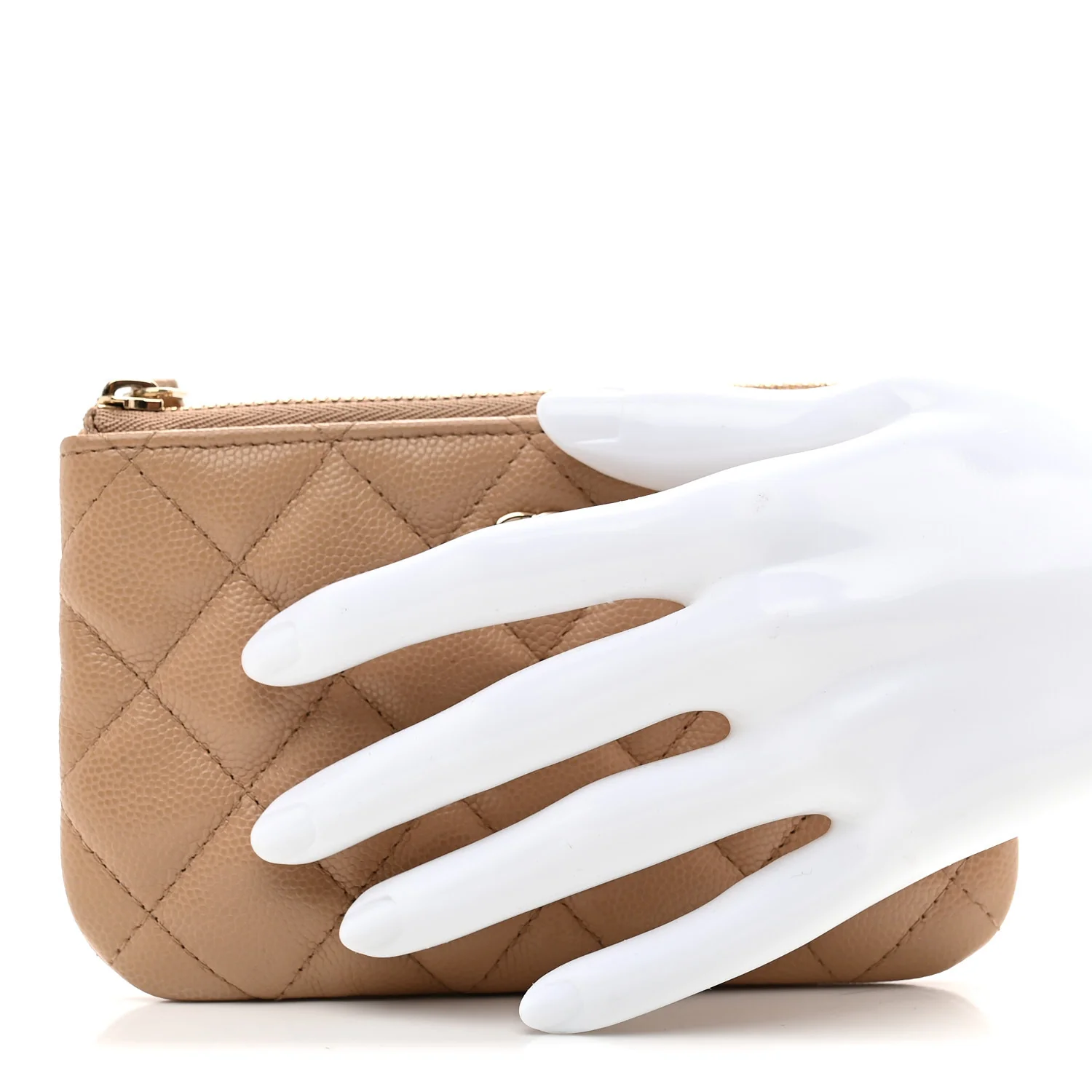 Caviar Quilted Small Cosmetic Case Beige - Image 2