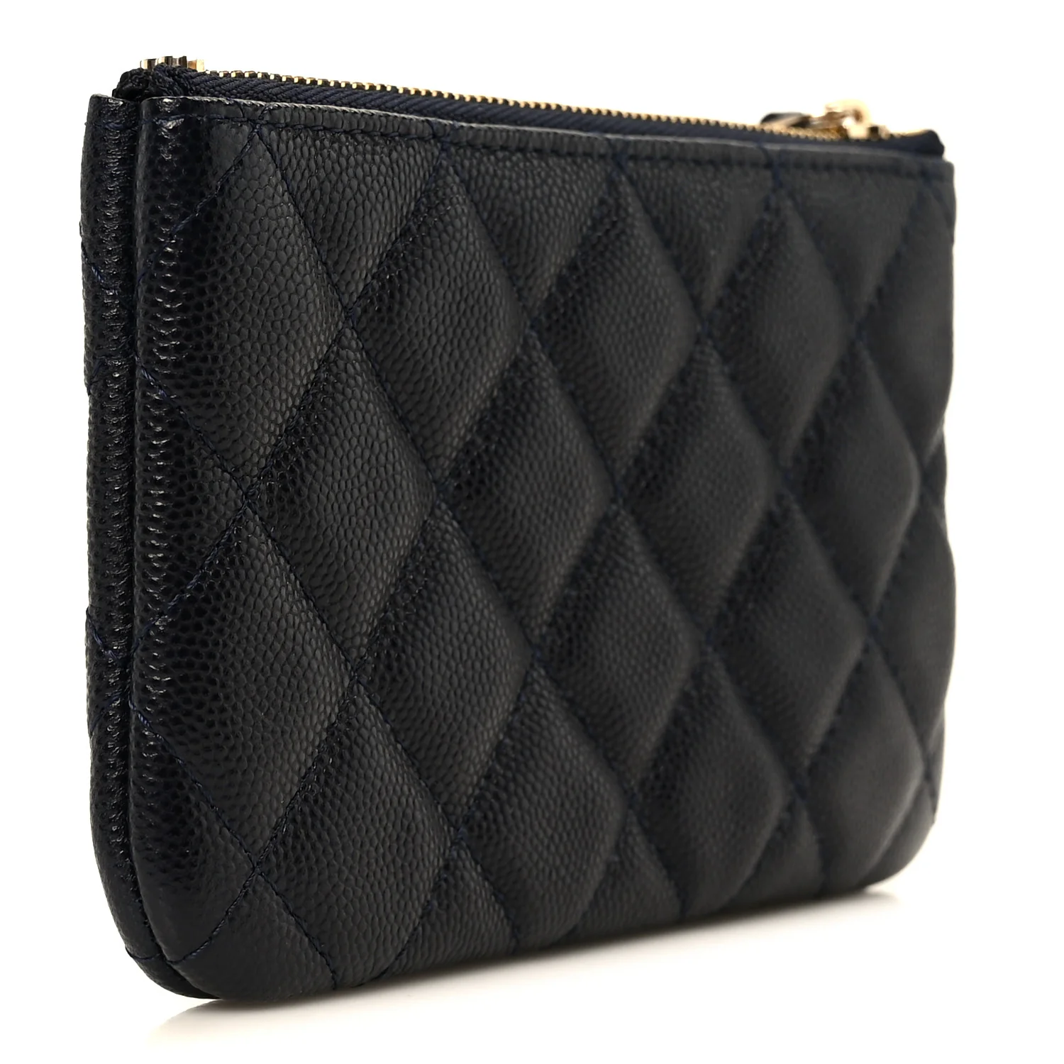 Caviar Quilted Small Cosmetic Case Navy Blue - Image 3