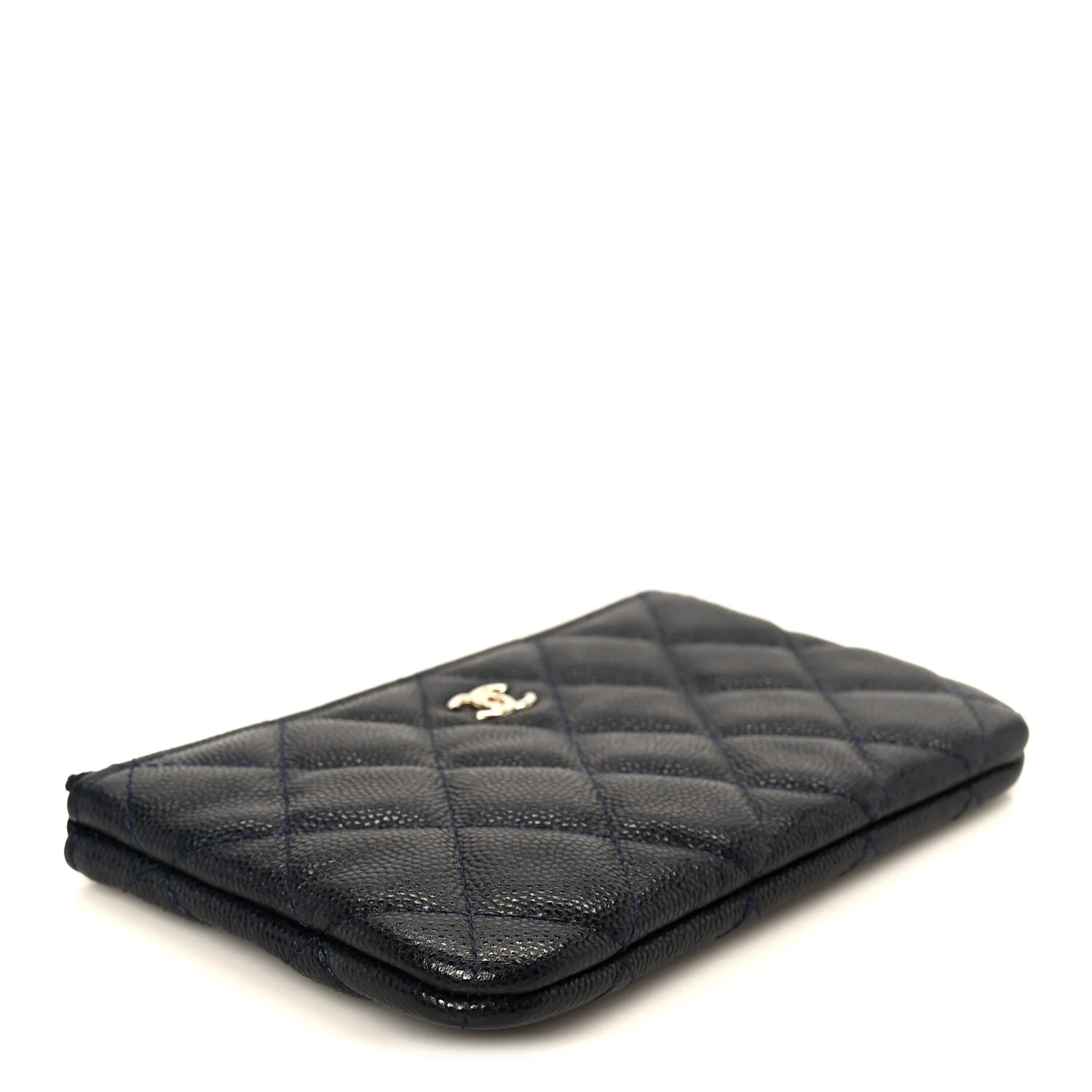 Caviar Quilted Small Cosmetic Case Navy Blue - Image 4