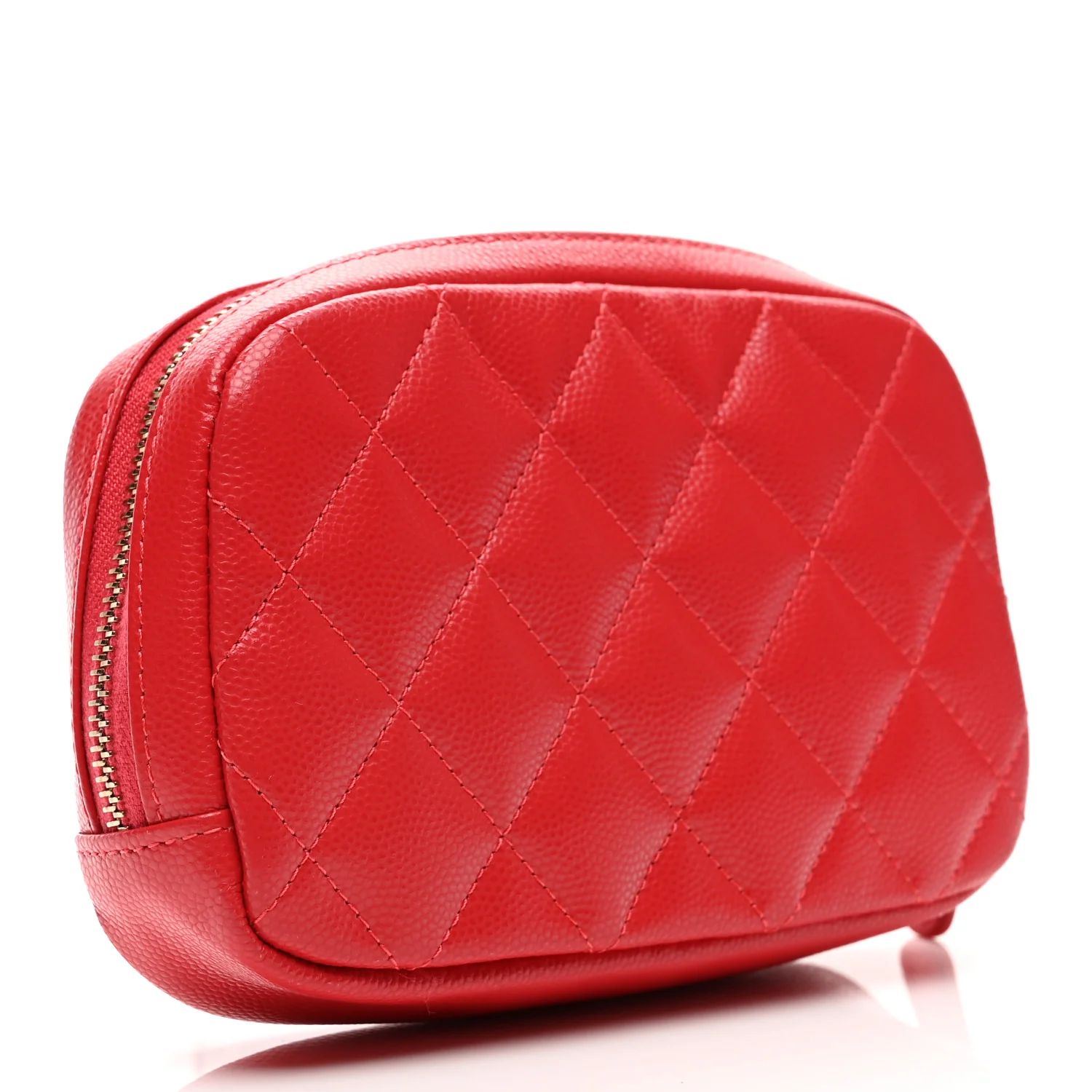 Caviar Quilted Small Curvy Pouch Cosmetic Case Red - Image 3