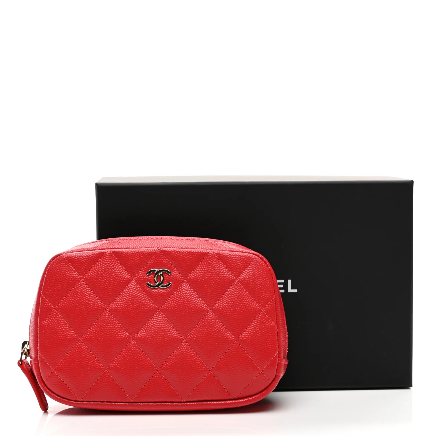 Caviar Quilted Small Curvy Pouch Cosmetic Case Red - Image 8