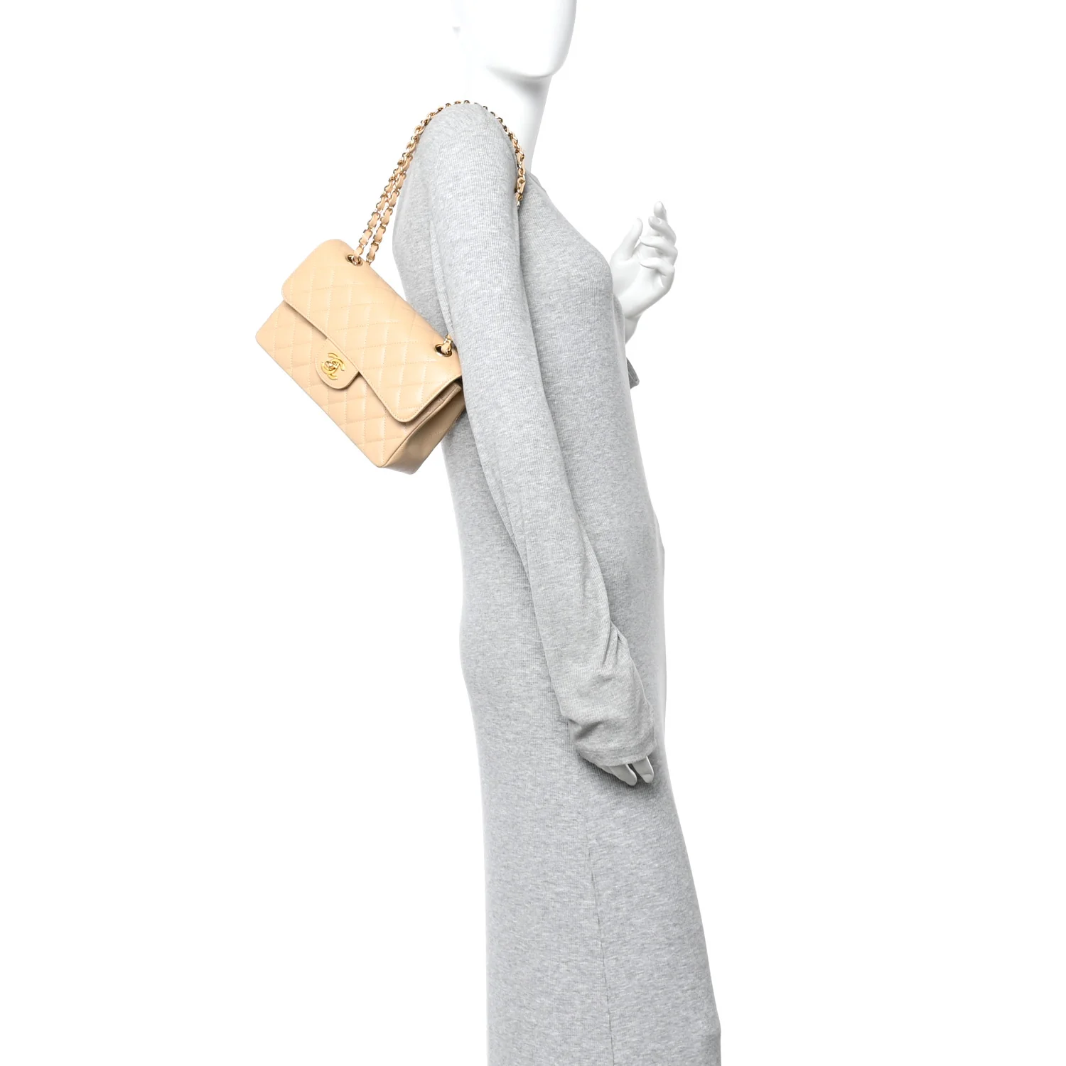 Caviar Quilted Small Double Flap Beige - Image 2