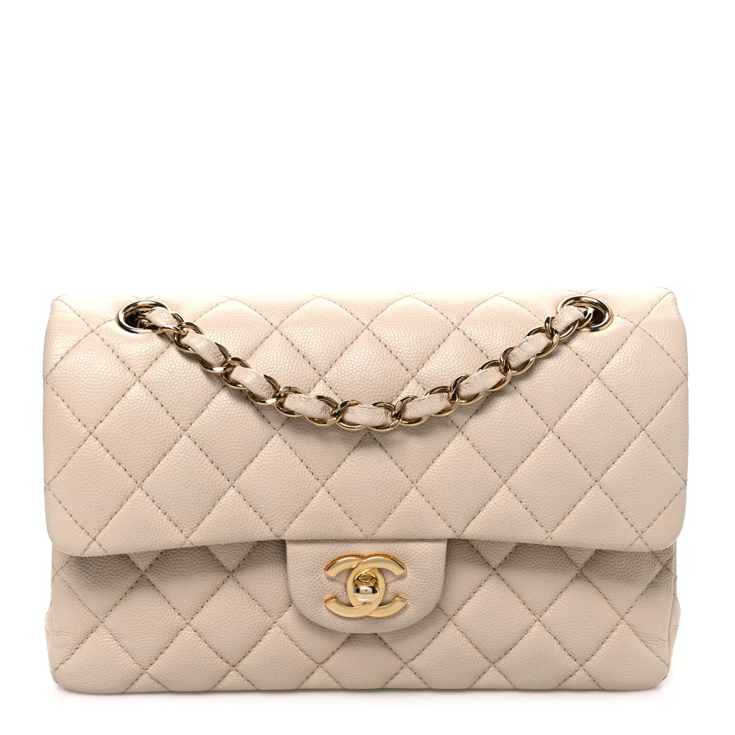 Caviar Quilted Small Double Flap Beige