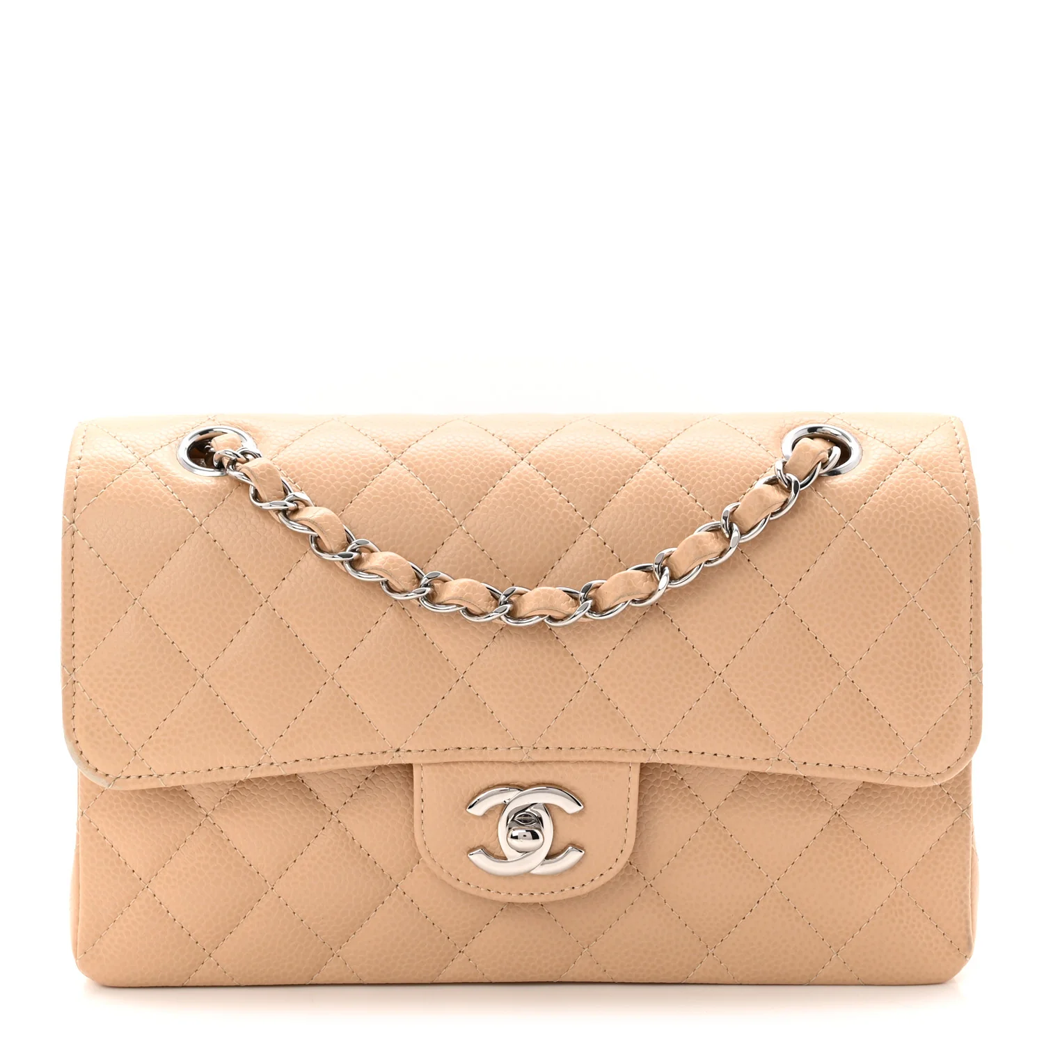 Caviar Quilted Small Double Flap Beige