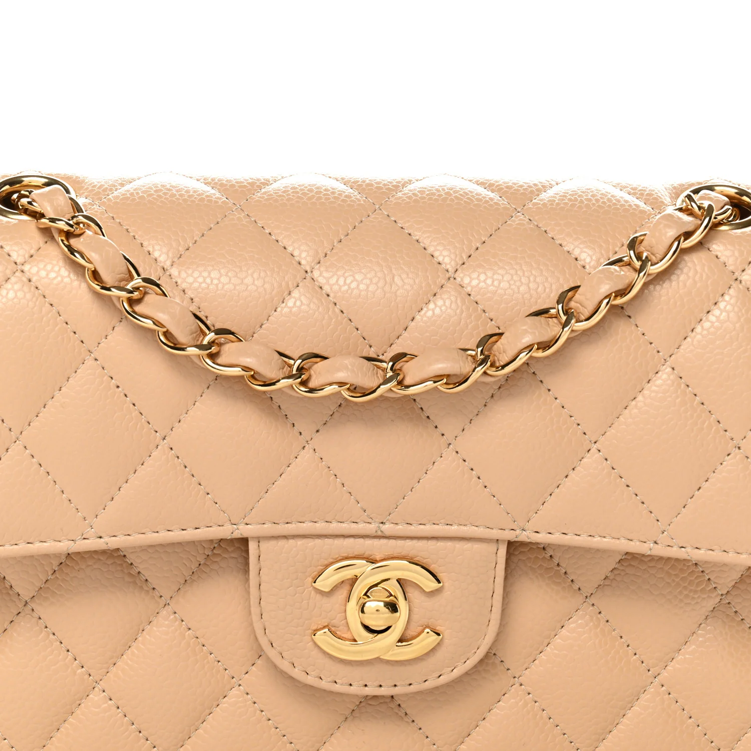 Caviar Quilted Small Double Flap Beige - Image 8