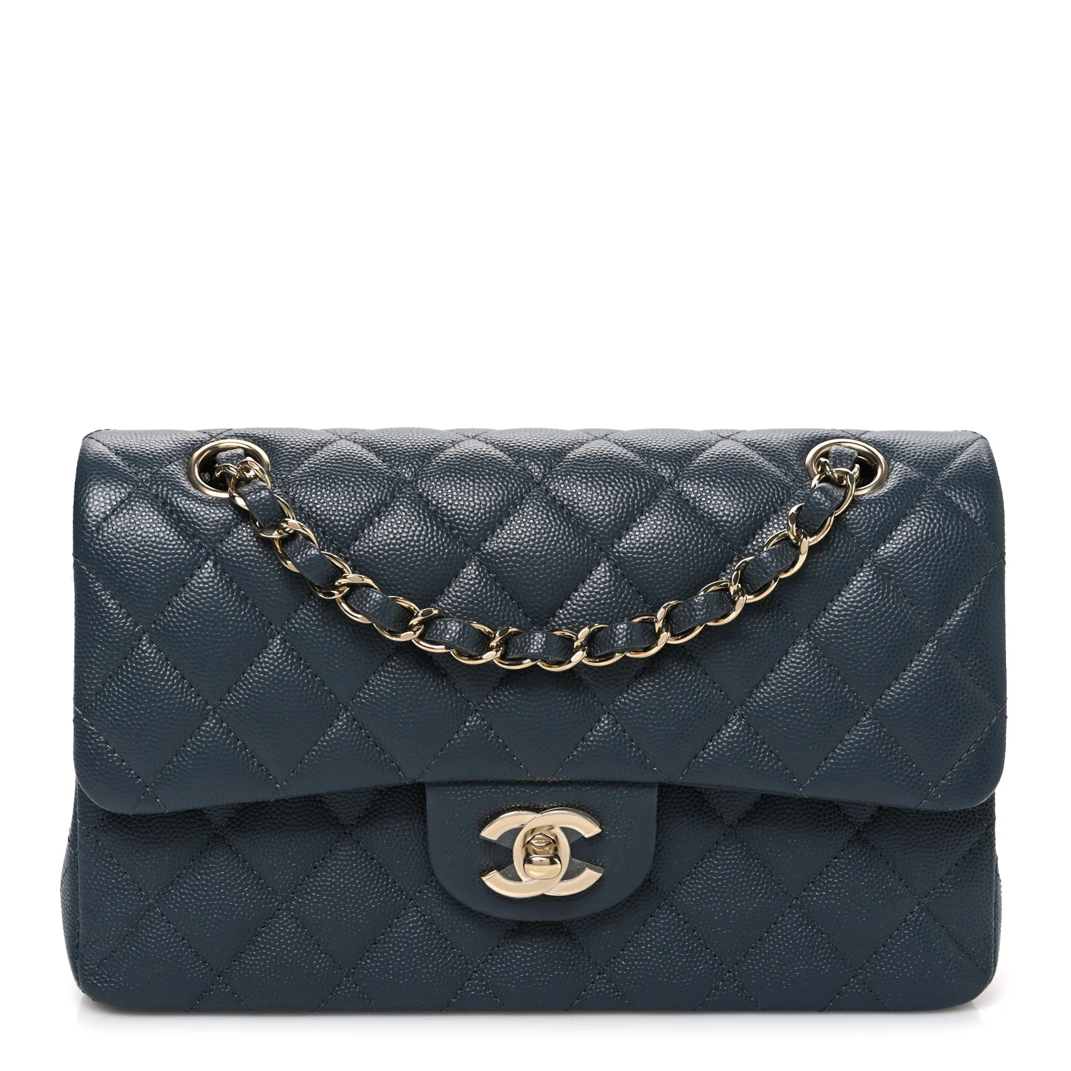 Caviar Quilted Small Double Flap Dark Grey