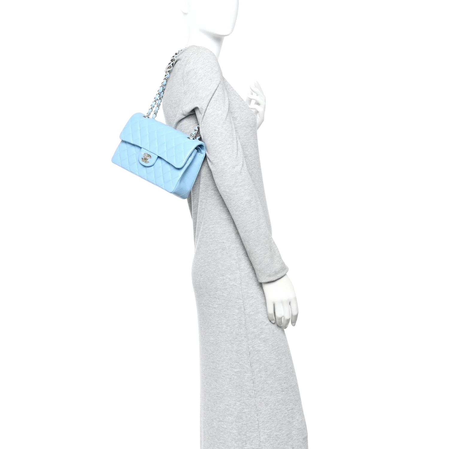 Caviar Quilted Small Double Flap Light Blue - Image 2