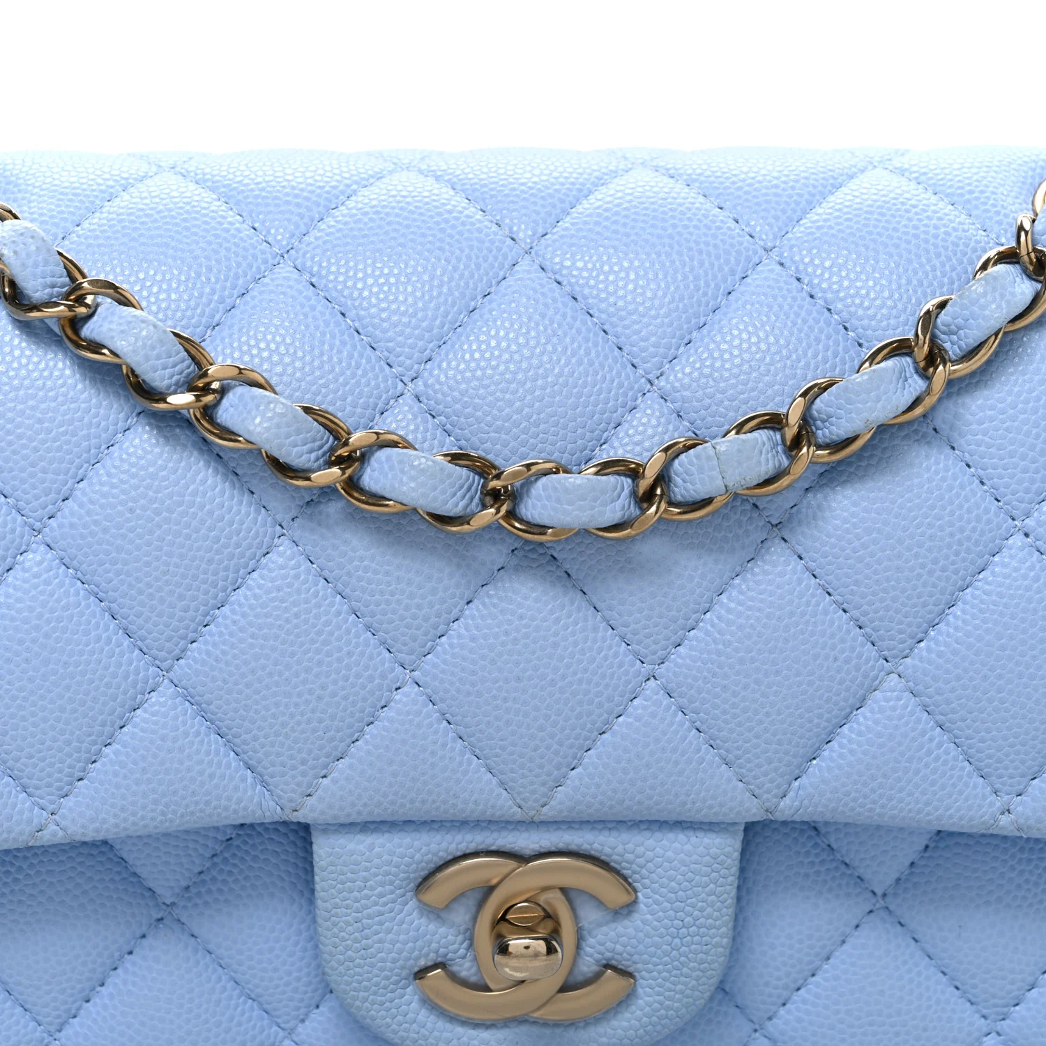 Caviar Quilted Small Double Flap Light Blue - Image 8