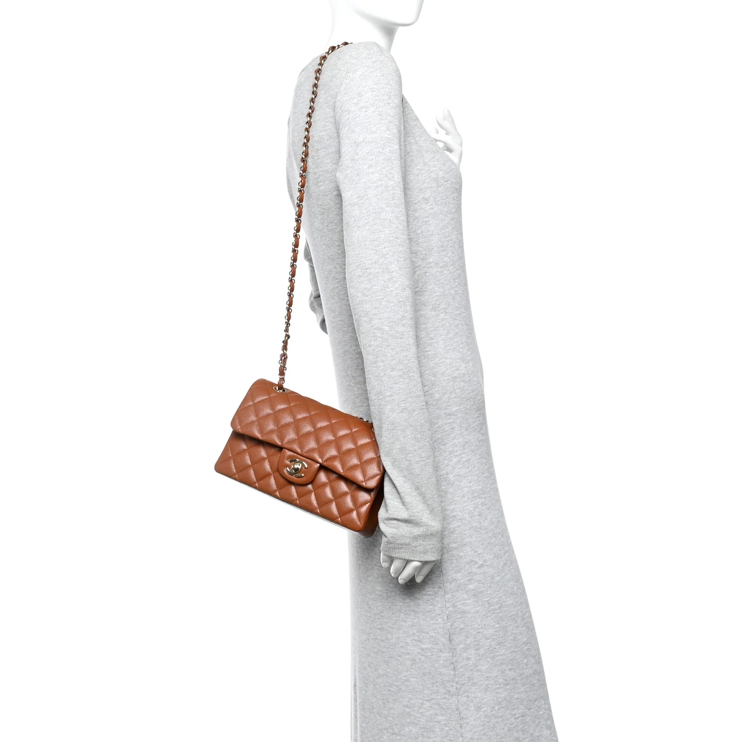 Caviar Quilted Small Double Flap Light Brown - Image 2